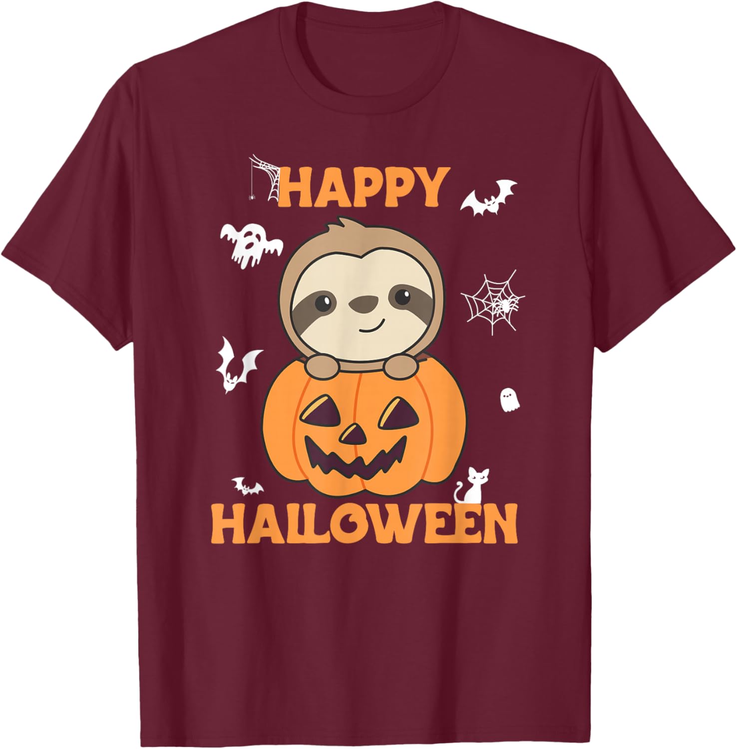 Sloth in Pumpkin Sloths Happy Halloween T-Shirt - T-Shirt | Maroon