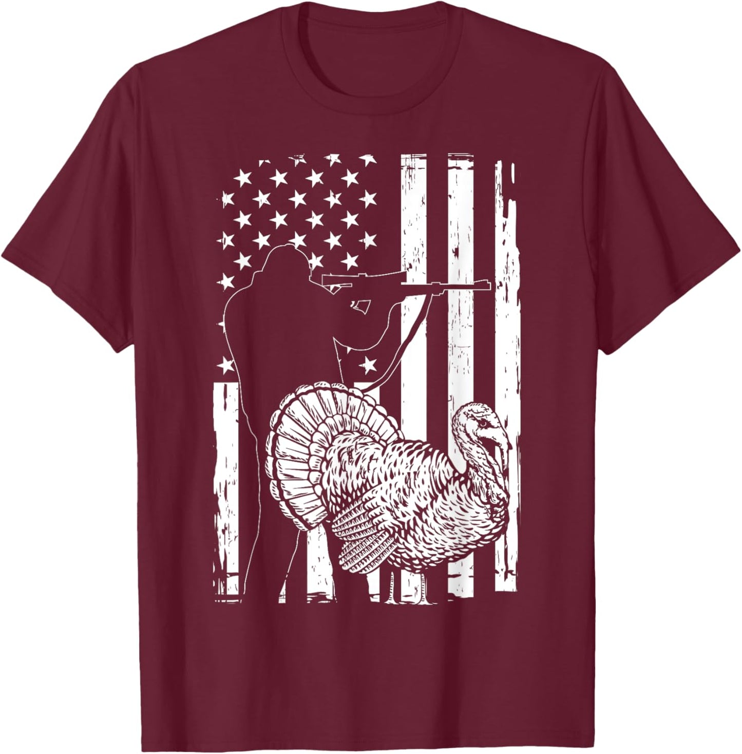 Turkey Hunting American Flag USA Turkey Hunter Women Men T-Shirt - T-Shirt | Maroon
