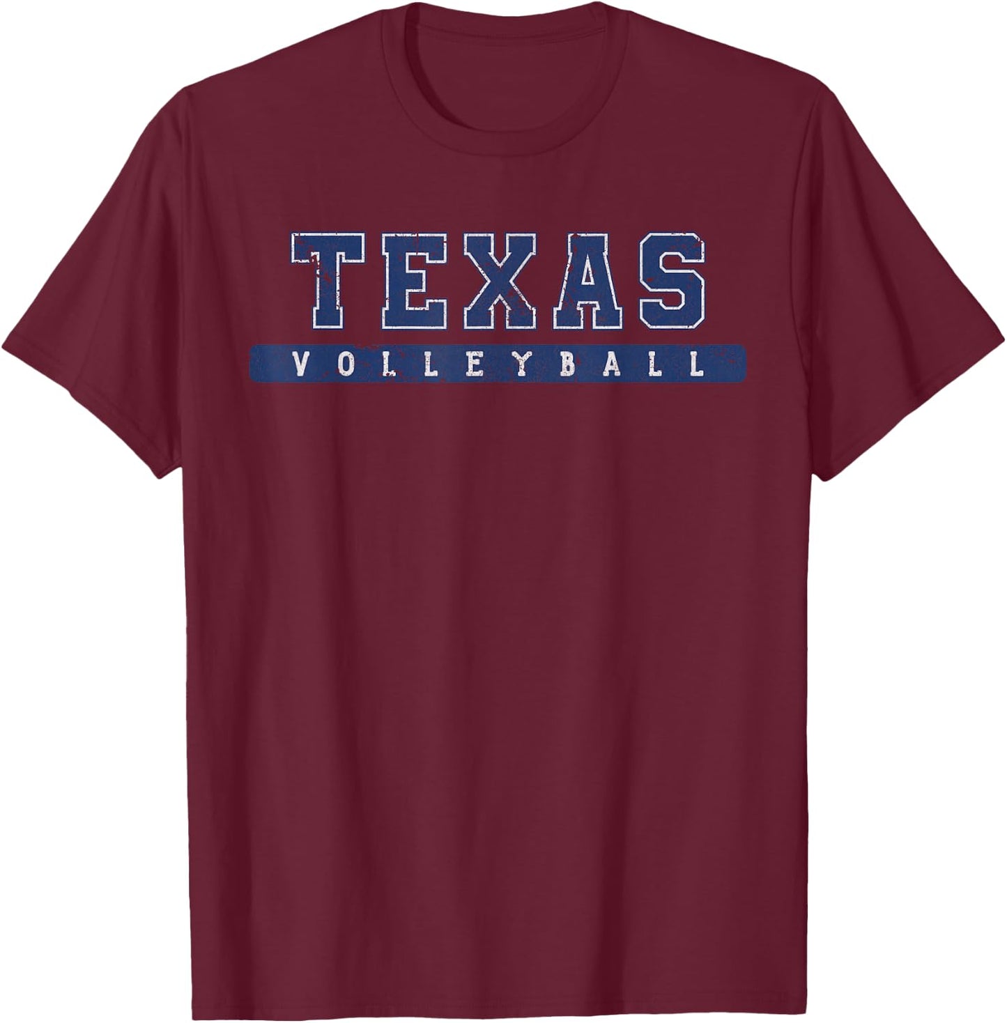 Texas Volleyball Blue Vintage Text T-Shirt - T-Shirt | Maroon