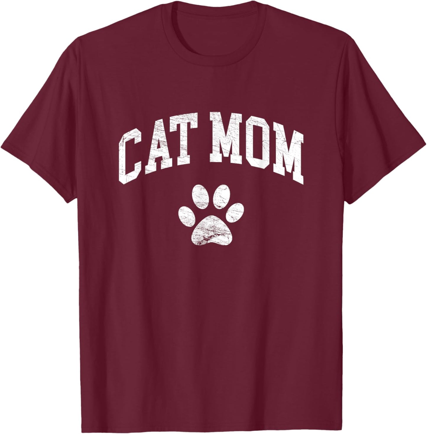 Cat Mom Vintage Distressed Design - Funny Cat Paw - Classic T-Shirt - T-Shirt | Maroon
