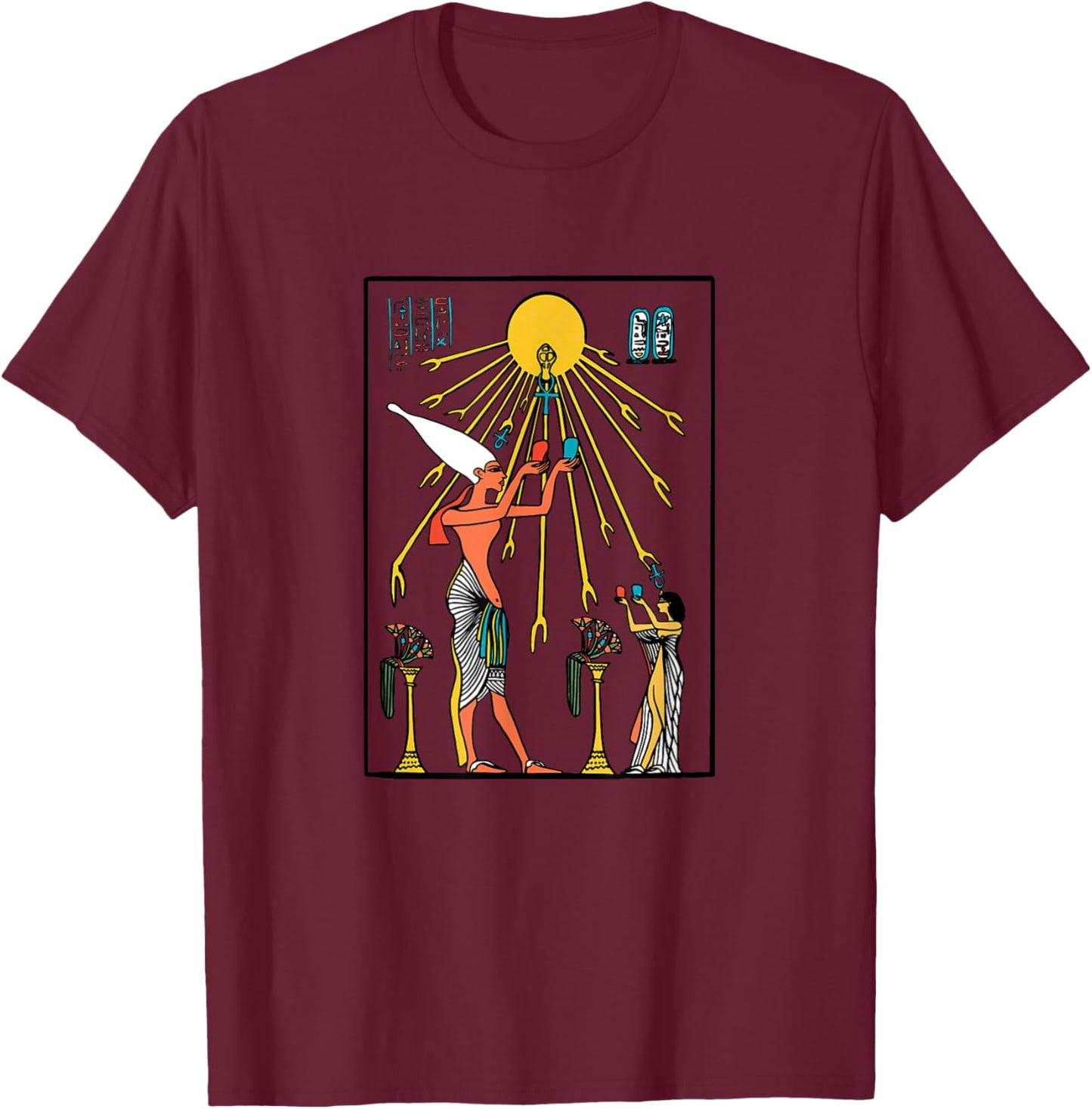 King of Egypt hieroglyph pyramids, priest Ra, Aten T-Shirt - T-Shirt | Maroon