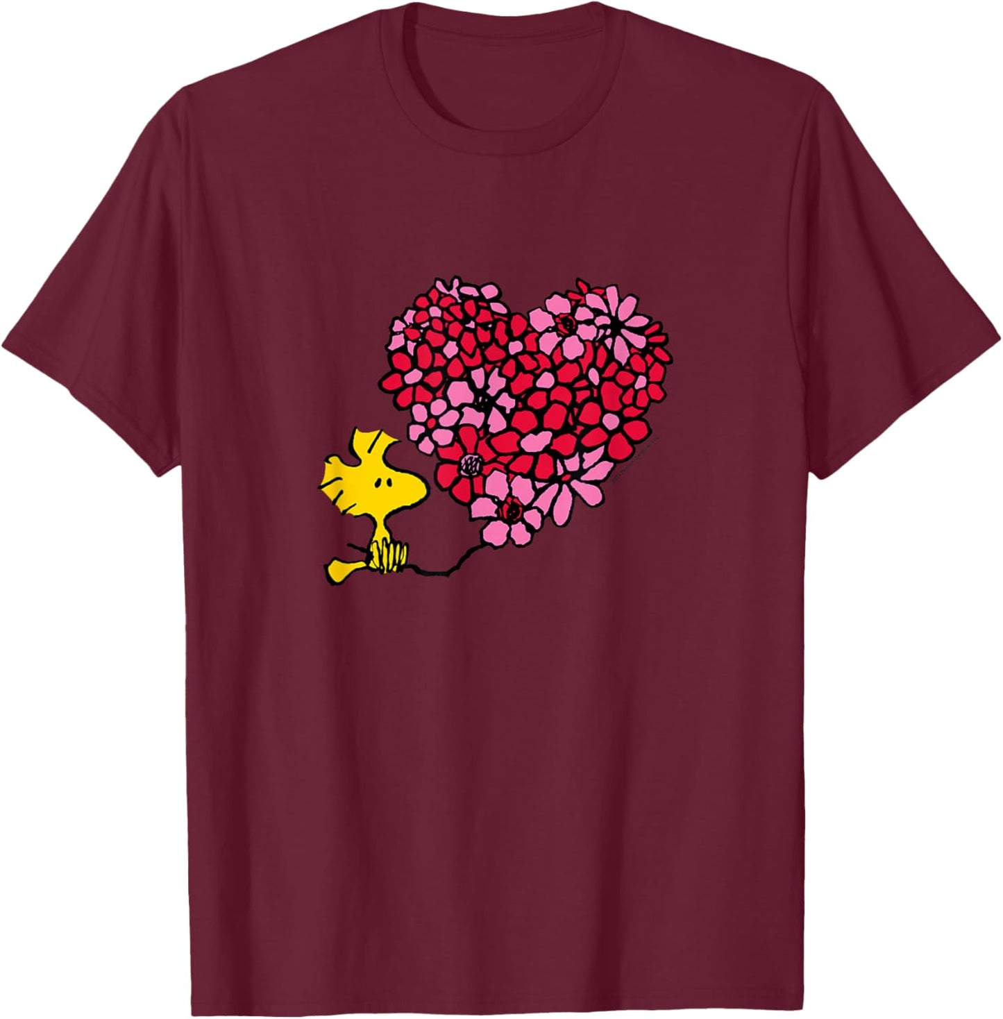 Peanuts - Valentines - Woodstock Floral Heart T-Shirt - T-Shirt | Maroon