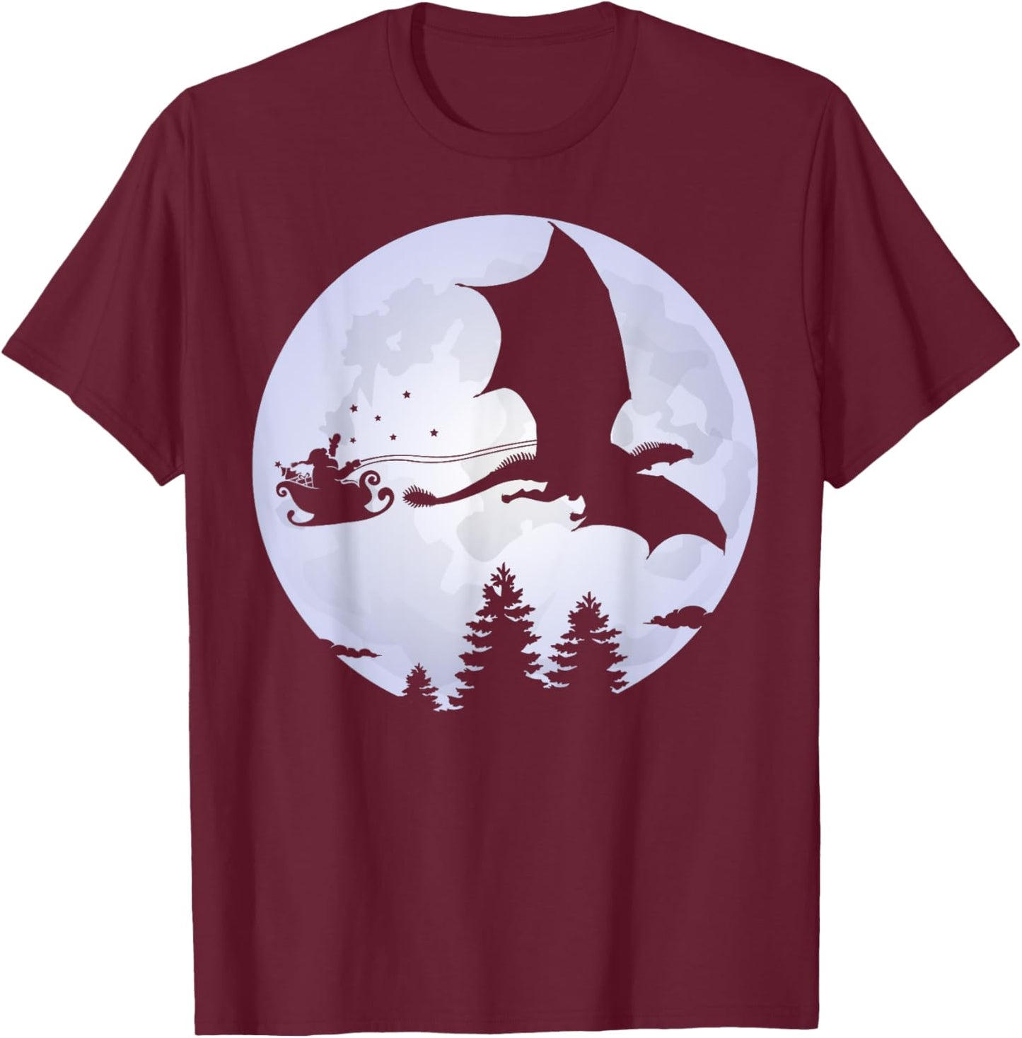 Santa Dragon Sleigh, Christmas Santa Dragon Full Moon Men's T-Shirt - T-Shirt | Maroon