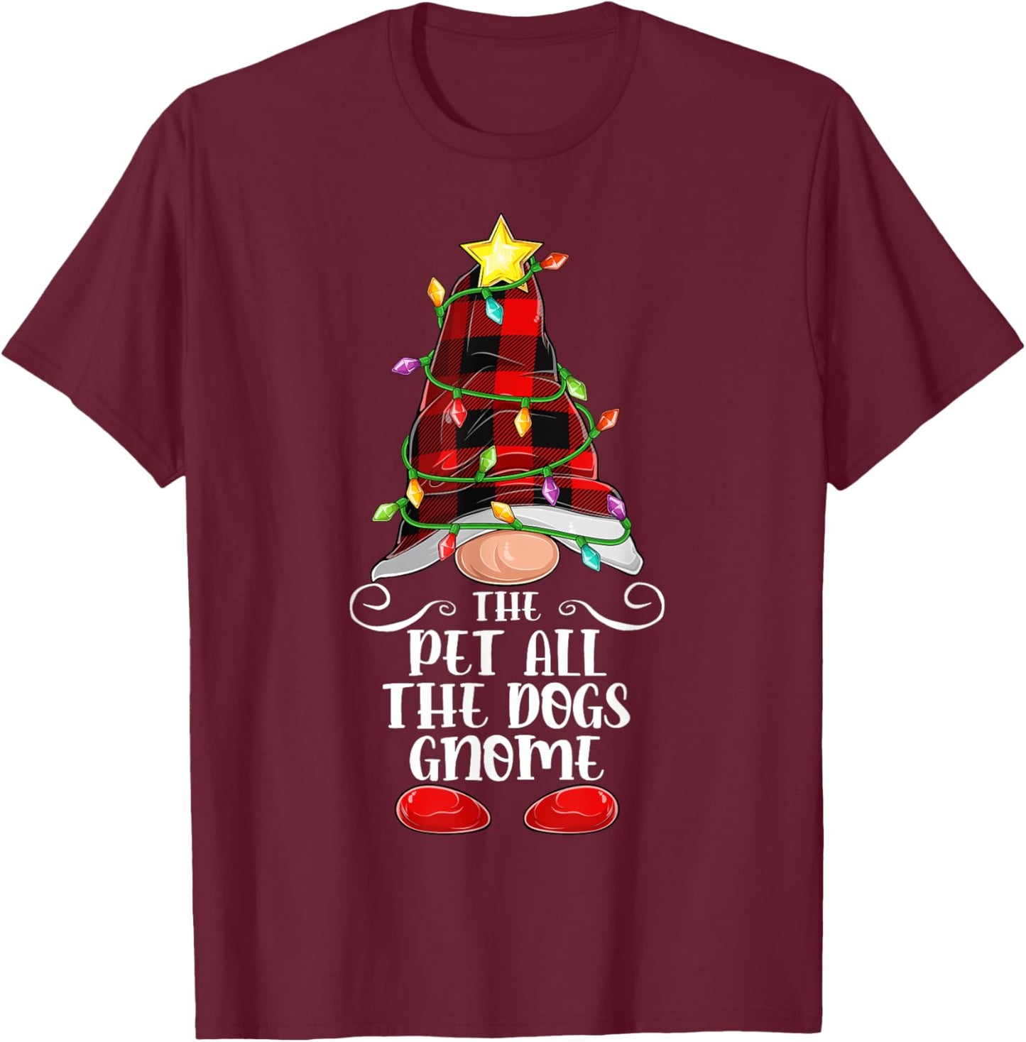 The Pet All The Dogs Gnome Matching Family Group Christmas T-Shirt - T-Shirt | Maroon