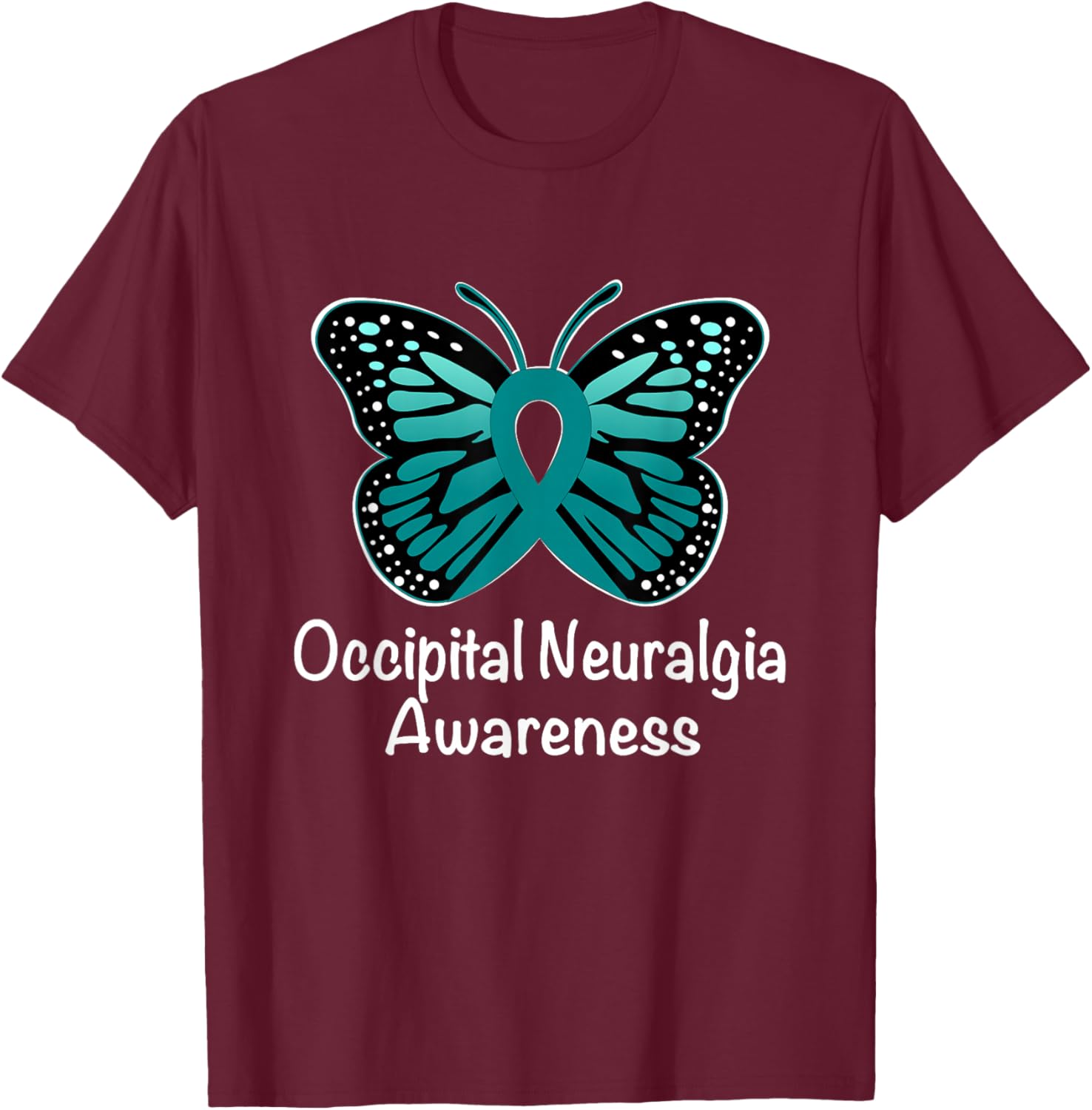 Occipital Neuralgia Awareness Warrior Support Teal Ribbon T-Shirt - T-Shirt | Maroon