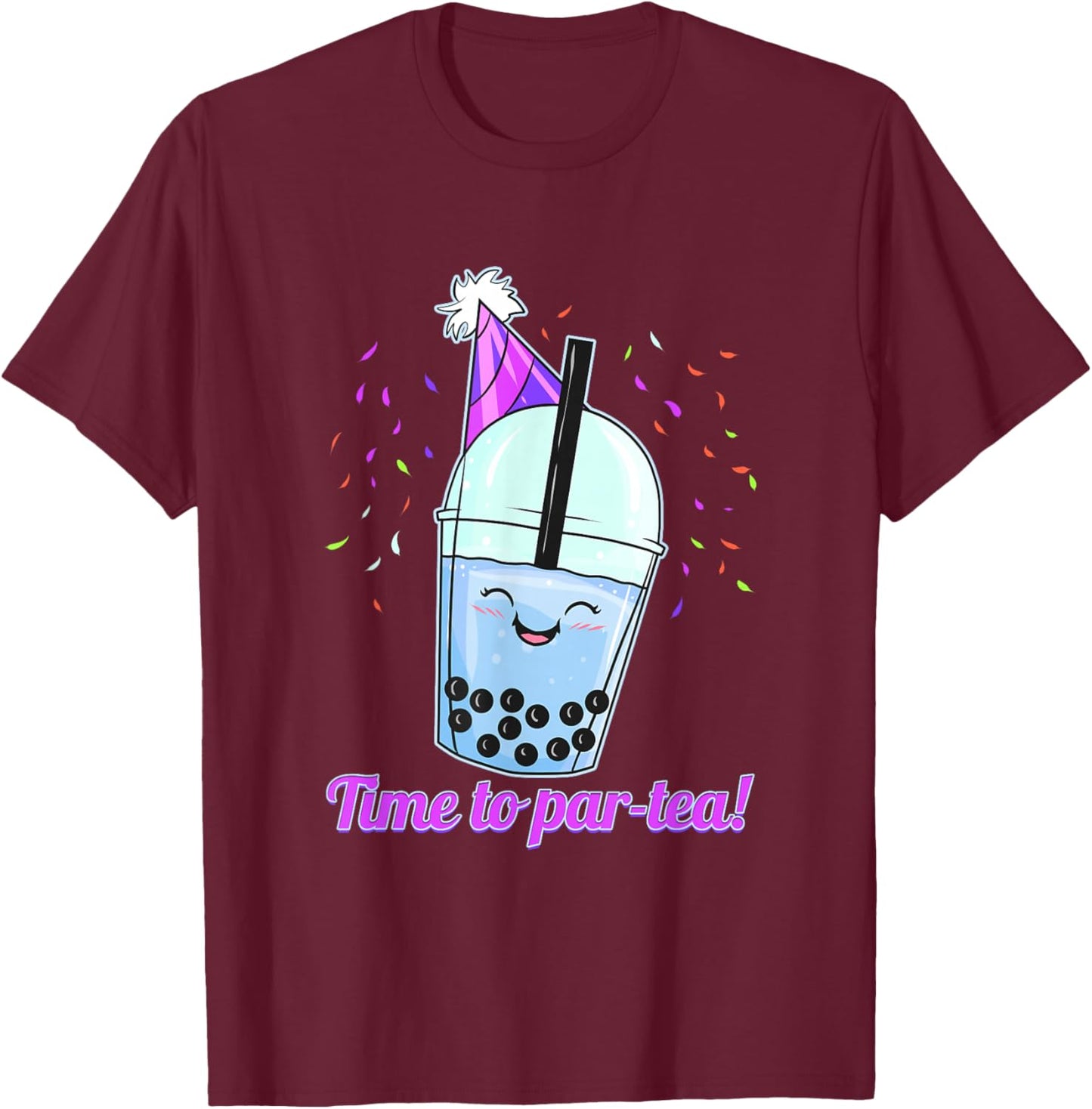 Time To Par-Tea! Fun Bubble Tea Party Design T-Shirt - T-Shirt | Maroon