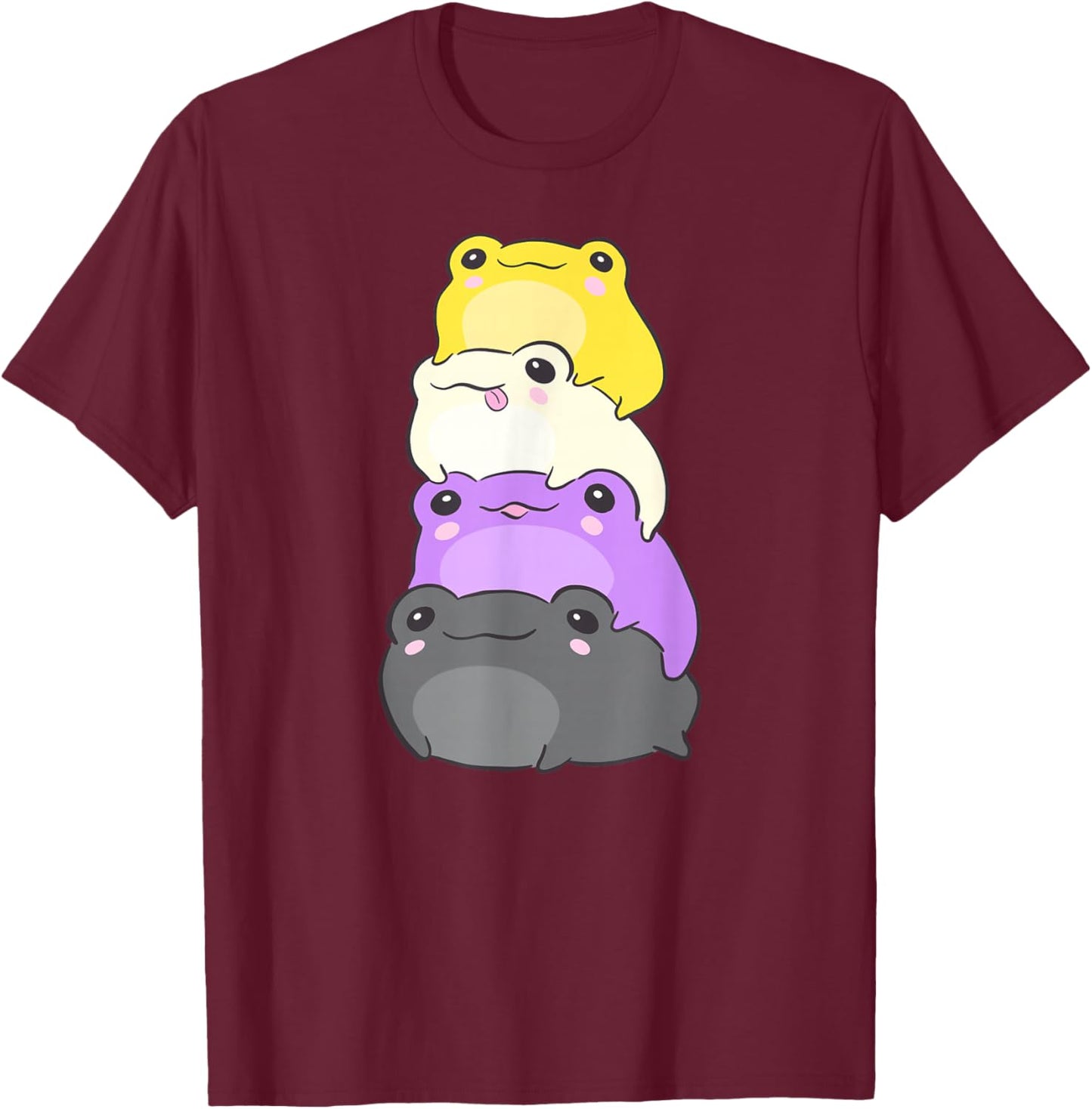 Nonbinary Flag Color Frogs Subtle Enby Pride Cute Aesthetic T-Shirt - T-Shirt | Maroon