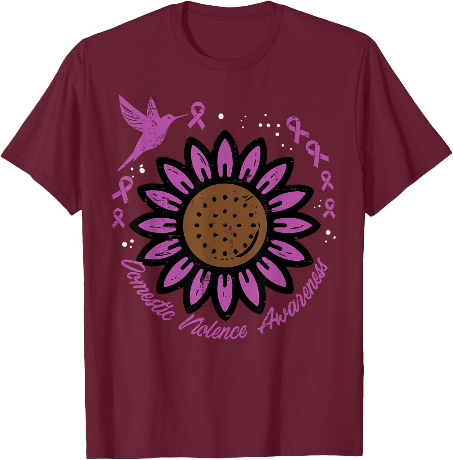 Domestic Violence Awareness Sunflower Bird Men Women Kids T-Shirt - T-Shirt | Maroon