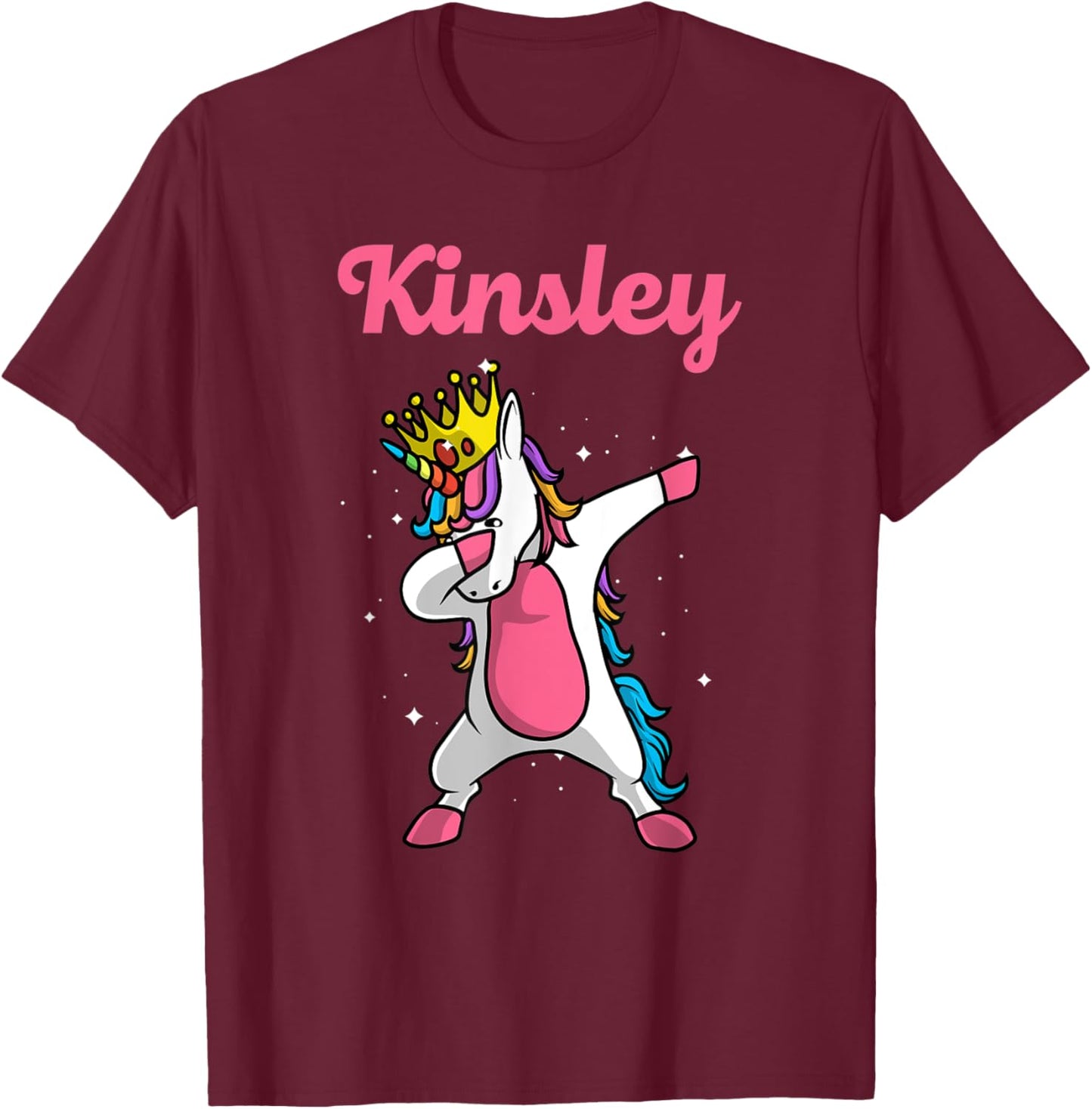 KINSLEY Gift Name Personalized Birthday Dabbing Unicorn T-Shirt - T-Shirt | Maroon