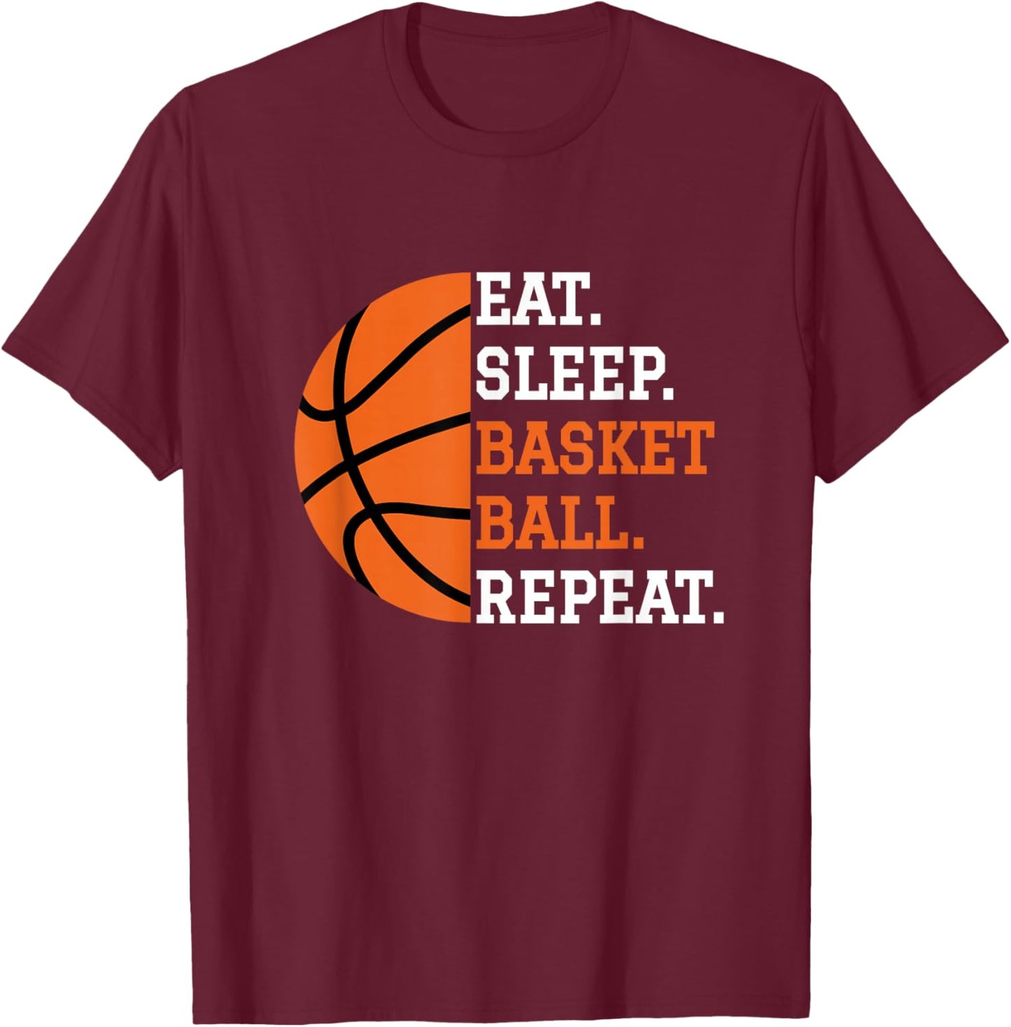 Basketball Player Boy Eat Sleep Basketball Repeat T-Shirt - T-Shirt | Maroon