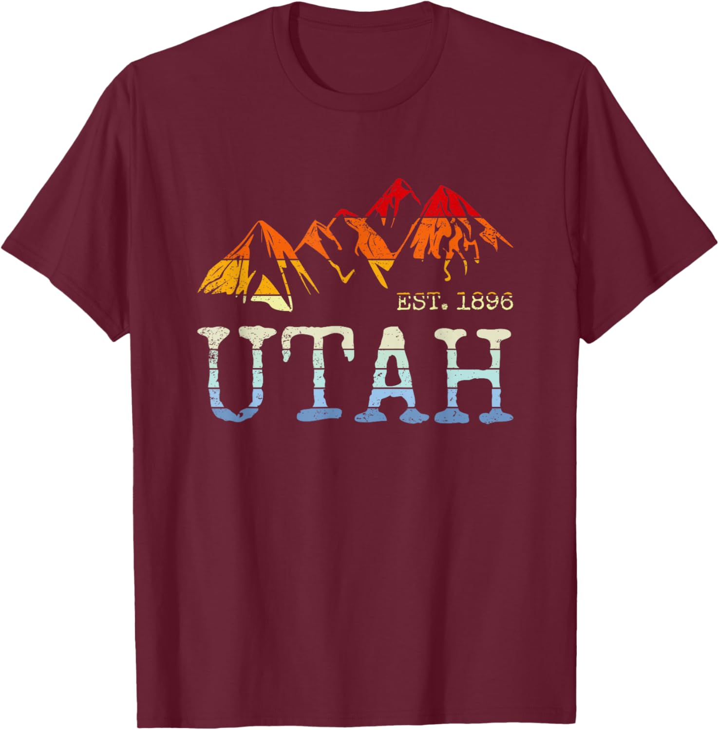 Utah Retro Sunset Vintage Mountain Home Est 1896 Cool Hiking T-Shirt - T-Shirt | Maroon