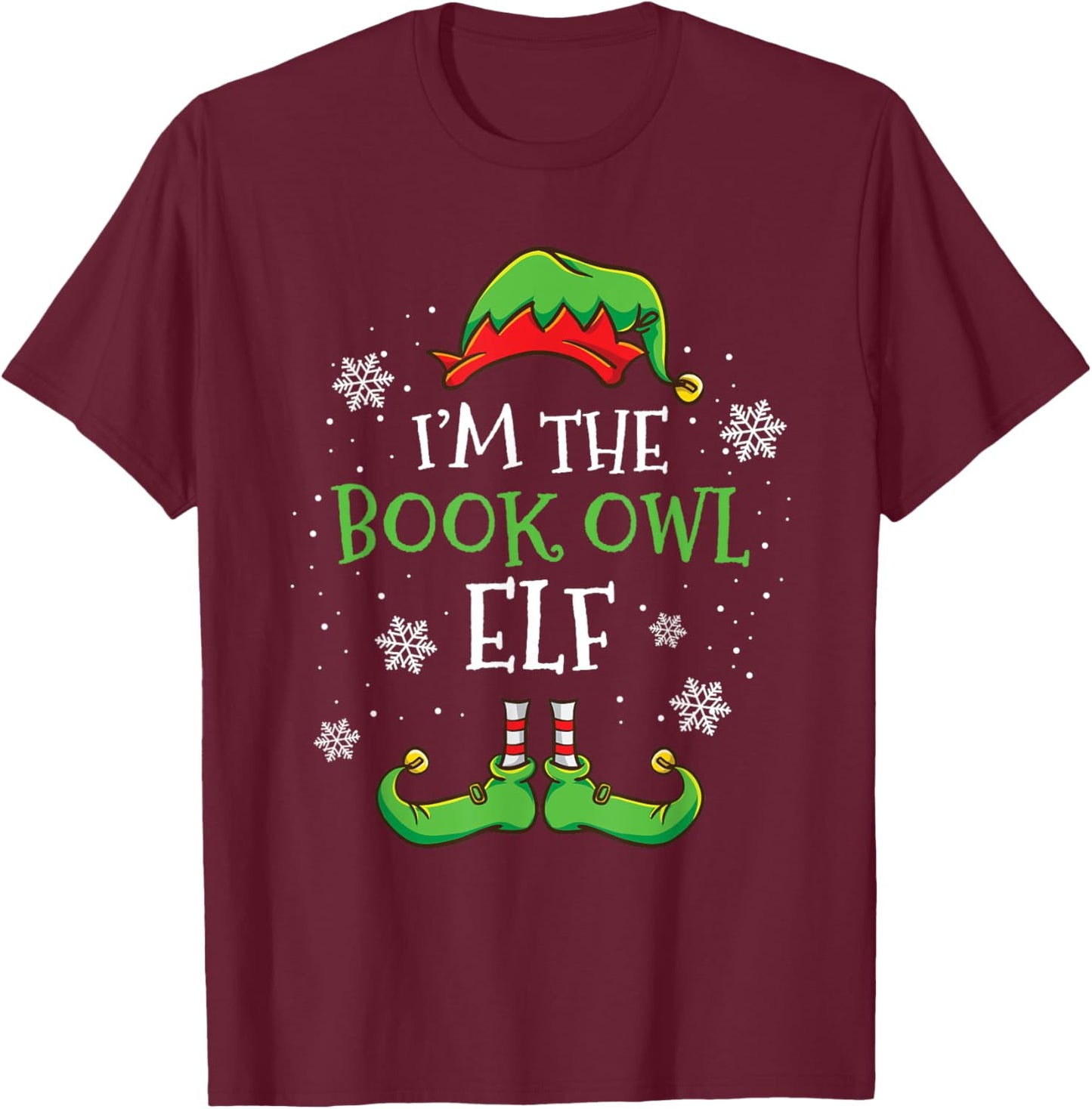 Im The Book Owl Elf Christmas Librarian T-Shirt - T-Shirt | Maroon