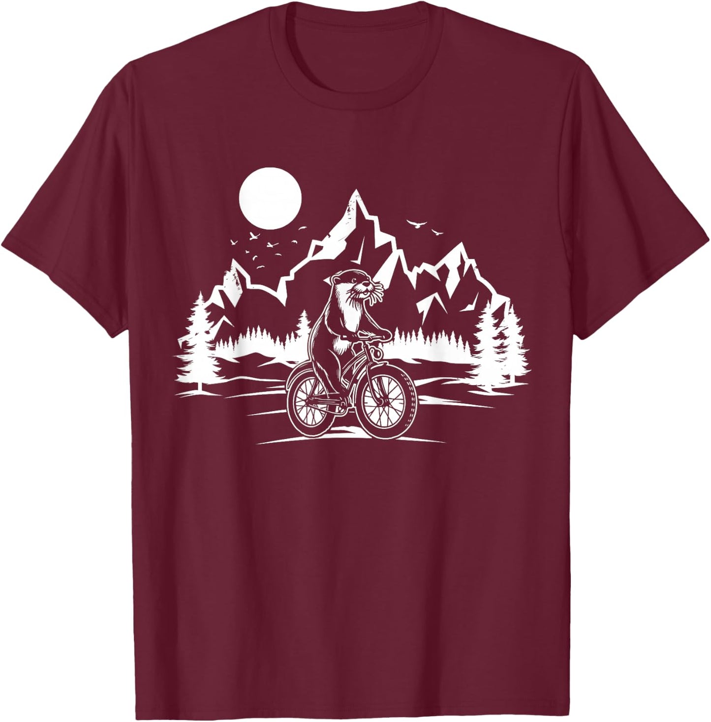 Otter Riding Bicycle Vintage Mountain Biking Otter Biker T-Shirt - T-Shirt | Maroon