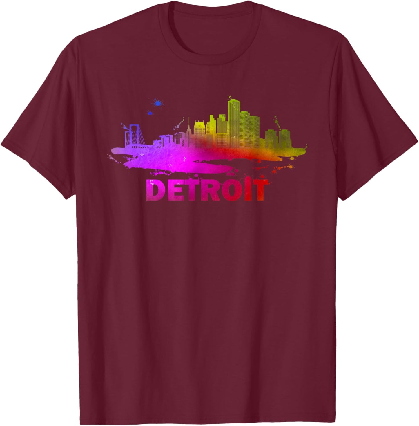 Colorful Detroit Cityscape Souvenir - Detroit Skyline T-Shirt - T-Shirt | Maroon