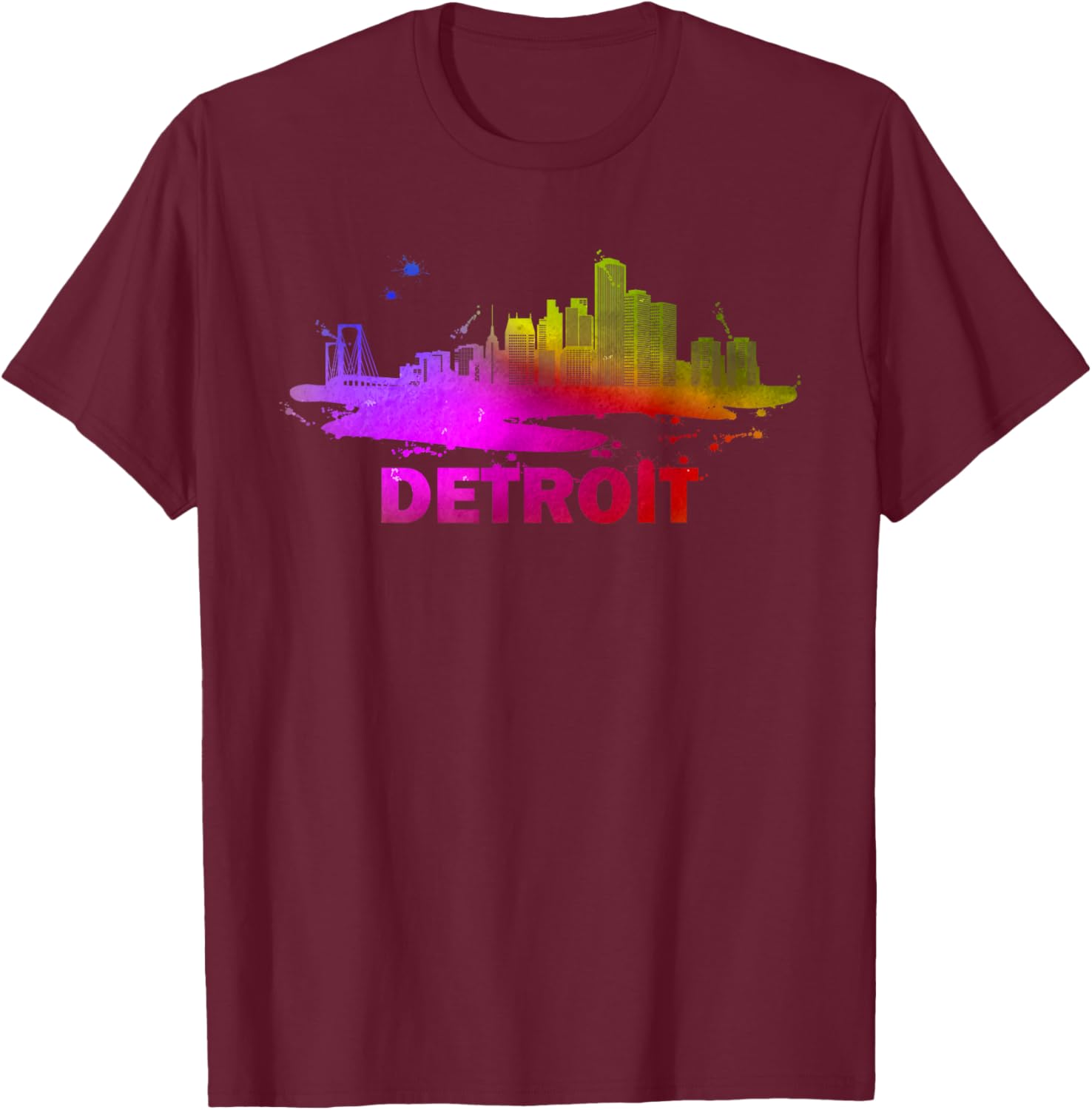 Colorful Detroit Cityscape Souvenir - Detroit Skyline T-Shirt - T-Shirt | Maroon