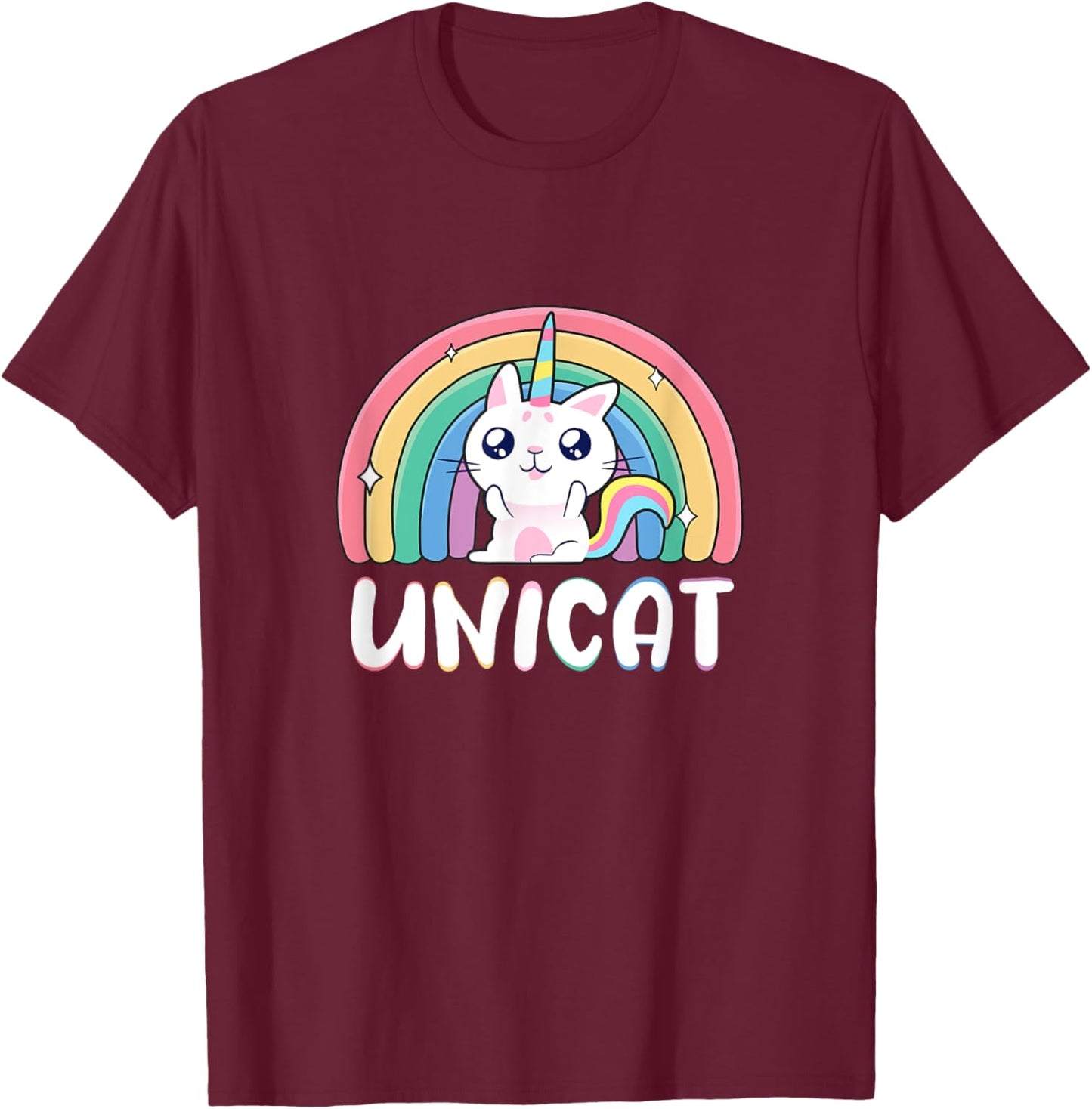 Unicat Kawaii Cat Unicorn, Rainbow Unicorn Cat T-Shirt - T-Shirt | Maroon