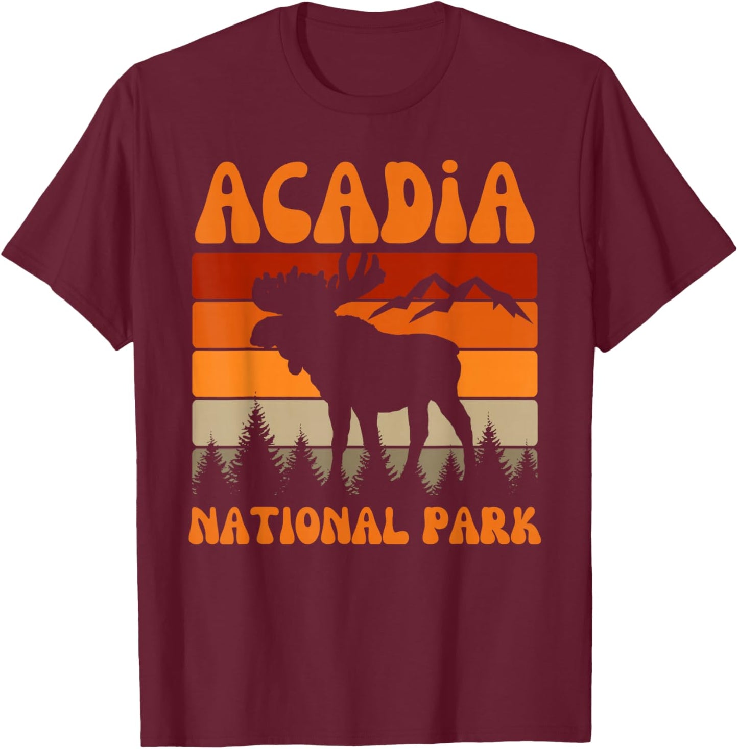 Acadia National Park Maine Moose Hike Outdoors Retro T-Shirt - T-Shirt | Maroon