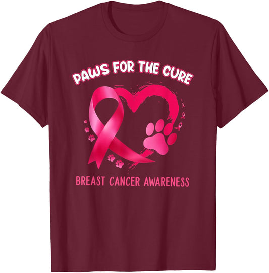 Paws for the cure breast cancer awareness T-Shirt - T-Shirt | Maroon