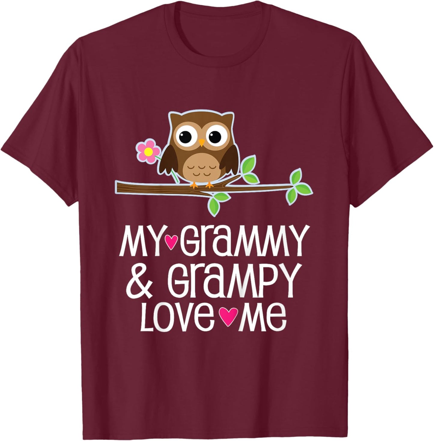 Kids My Grammy and Grampy Love Me Owl T-Shirt - T-Shirt | Maroon