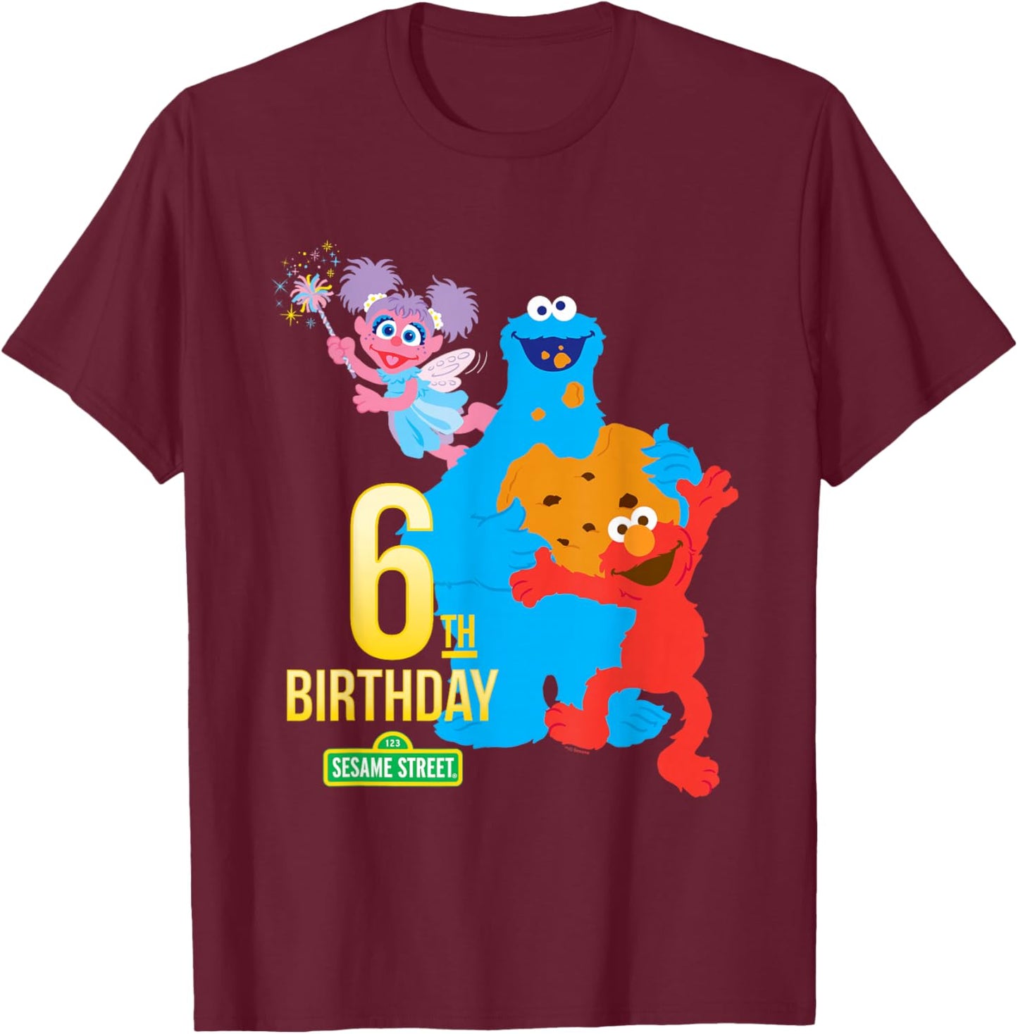 Sesame Street 6th Birthday T-Shirt - T-Shirt | Maroon