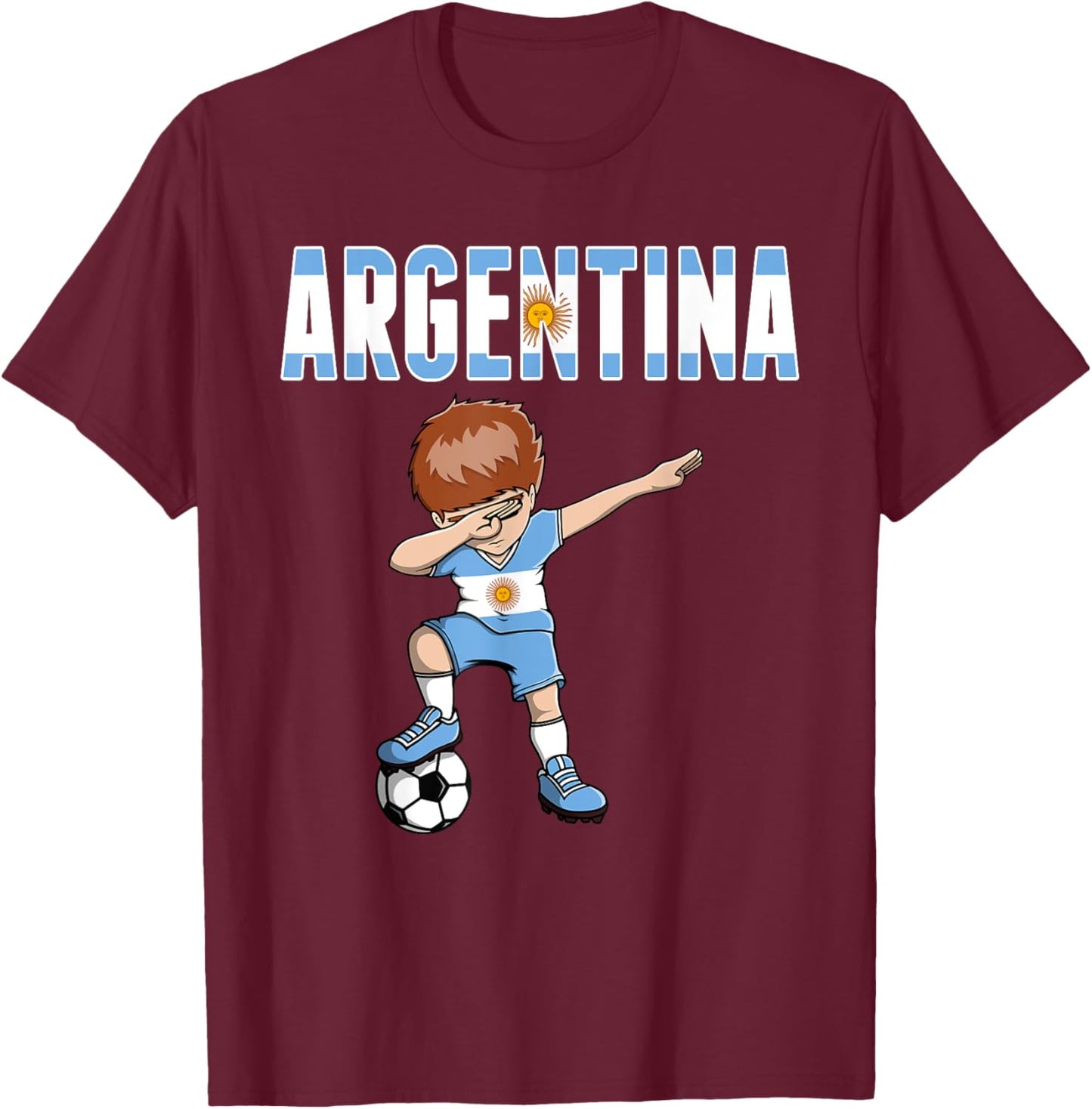 Dabbing Soccer Boy Argentina Soccer Fan Jersey Flag Football T-Shirt - T-Shirt | Maroon