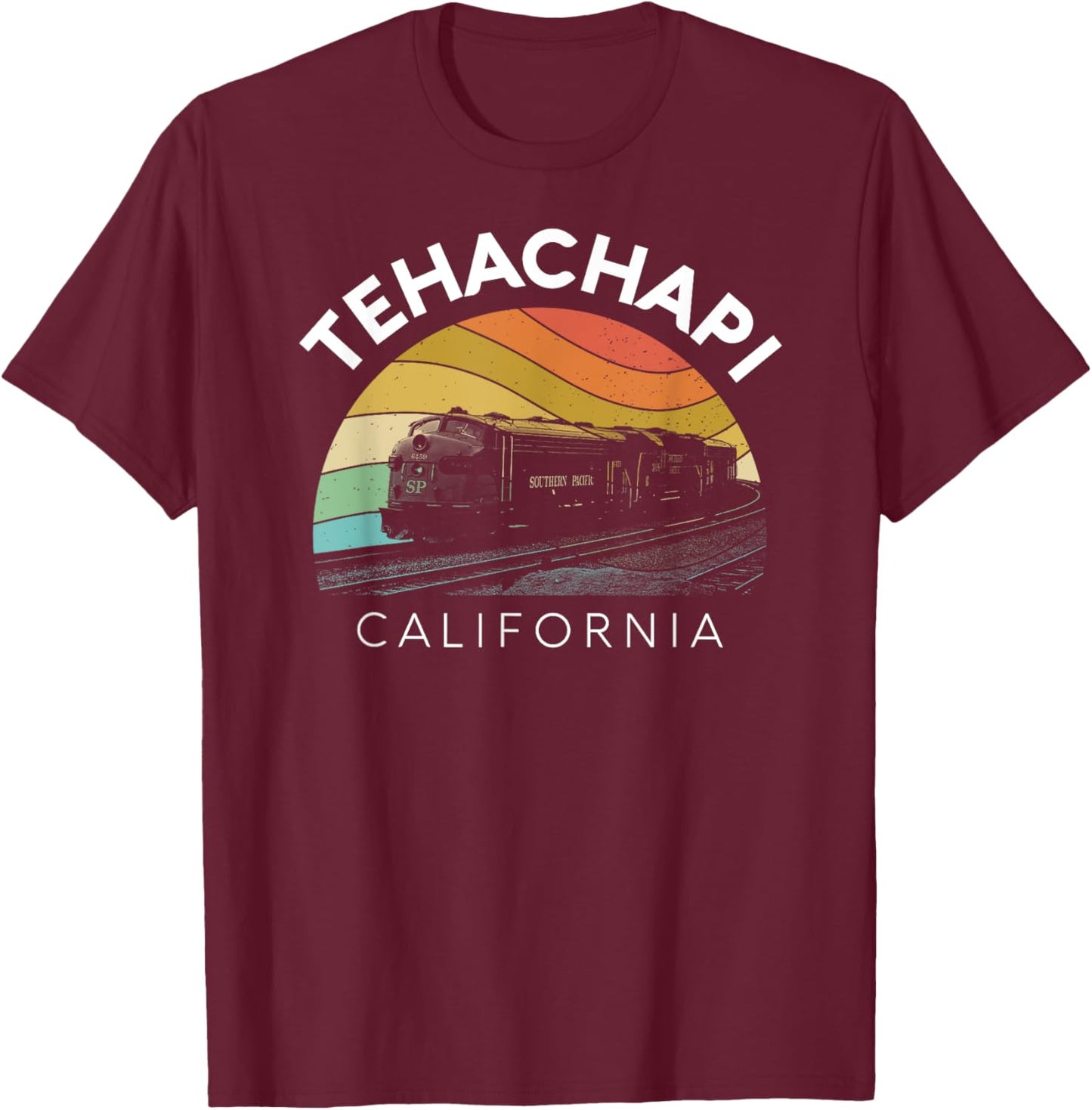 Tehachapi California Mountains Retro Railroad Loop Kern Camp T-Shirt - T-Shirt | Maroon