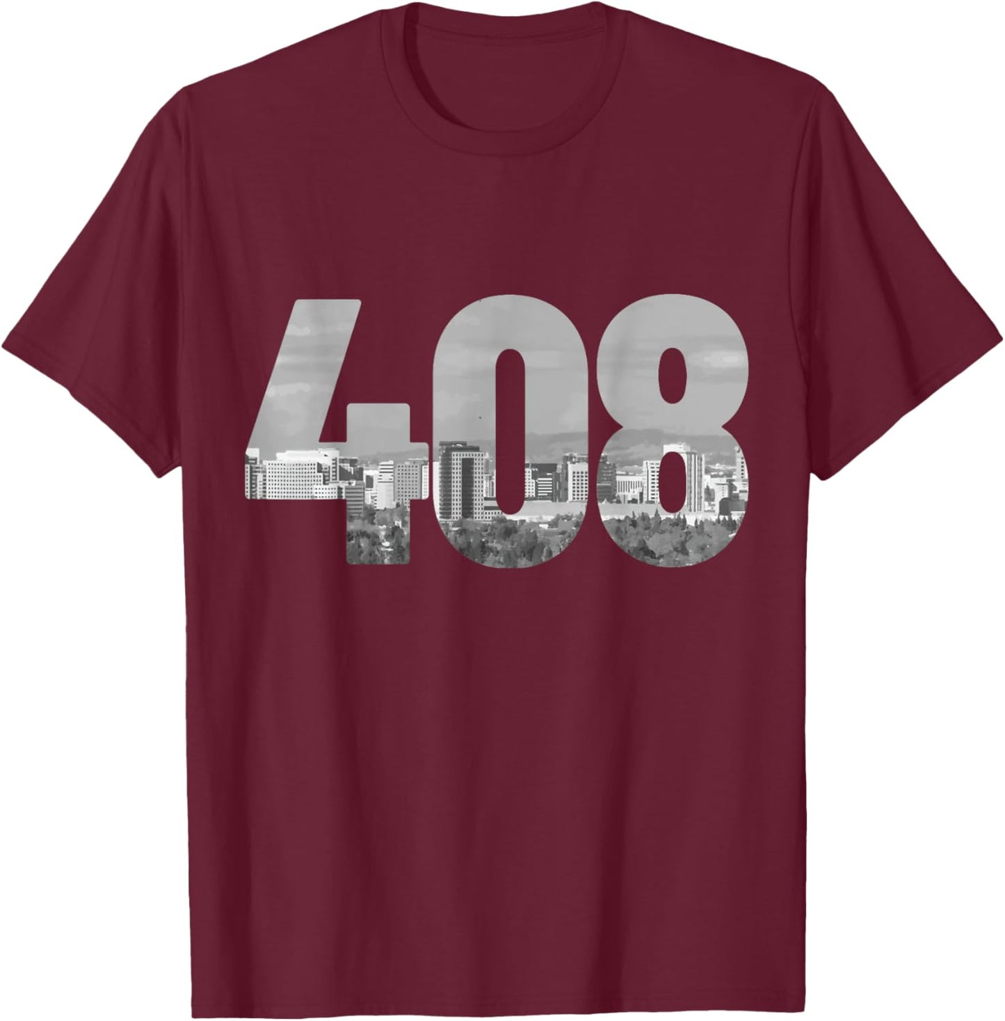 San Jose 408 Area Code Vintage Skyline California T-Shirt - T-Shirt | Maroon