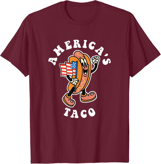 American 4th of July America's Taco Patriotic Hot Dog Wiener T-Shirt - T-Shirt | Maroon