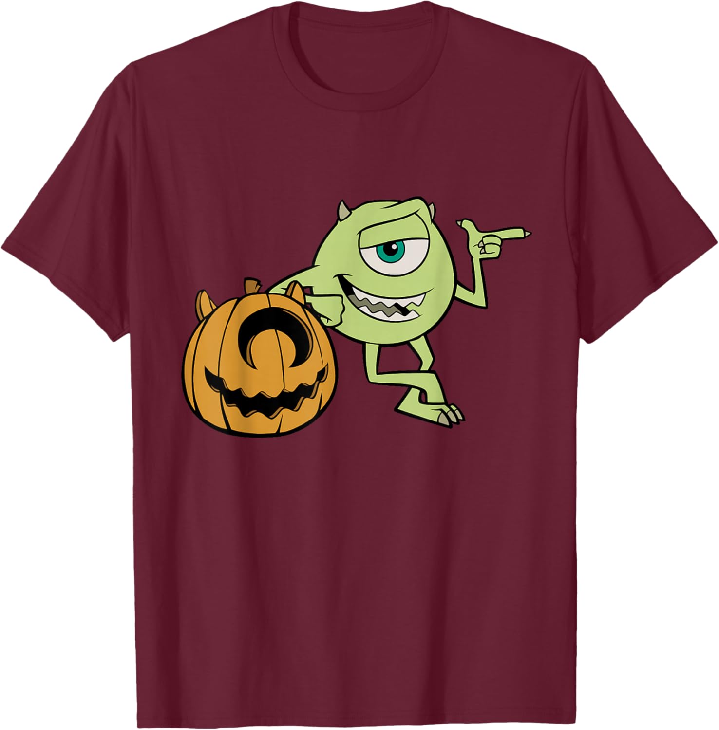 Disney Pixar Mike Halloween Pumpkin Pose T-Shirt - T-Shirt | Maroon