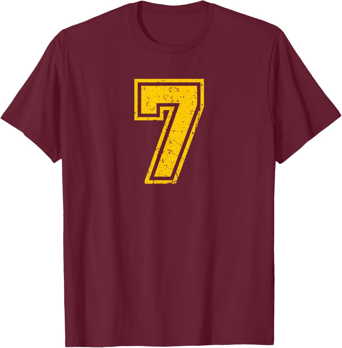 Vintage Yellow Sports Team Number 7 T-Shirt - T-Shirt | Maroon