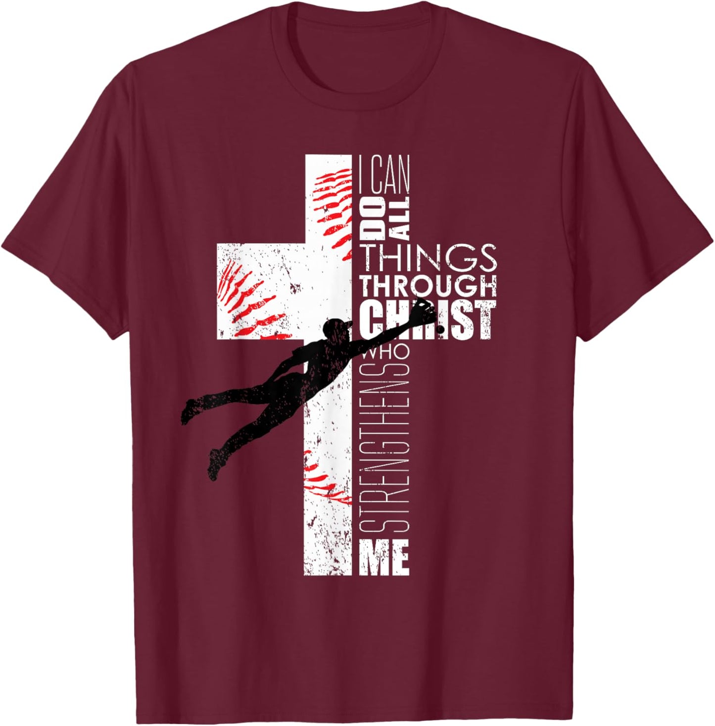 Christian Philippians 4:13 Kids Boys Cross Baseball Graphic T-Shirt - T-Shirt | Maroon