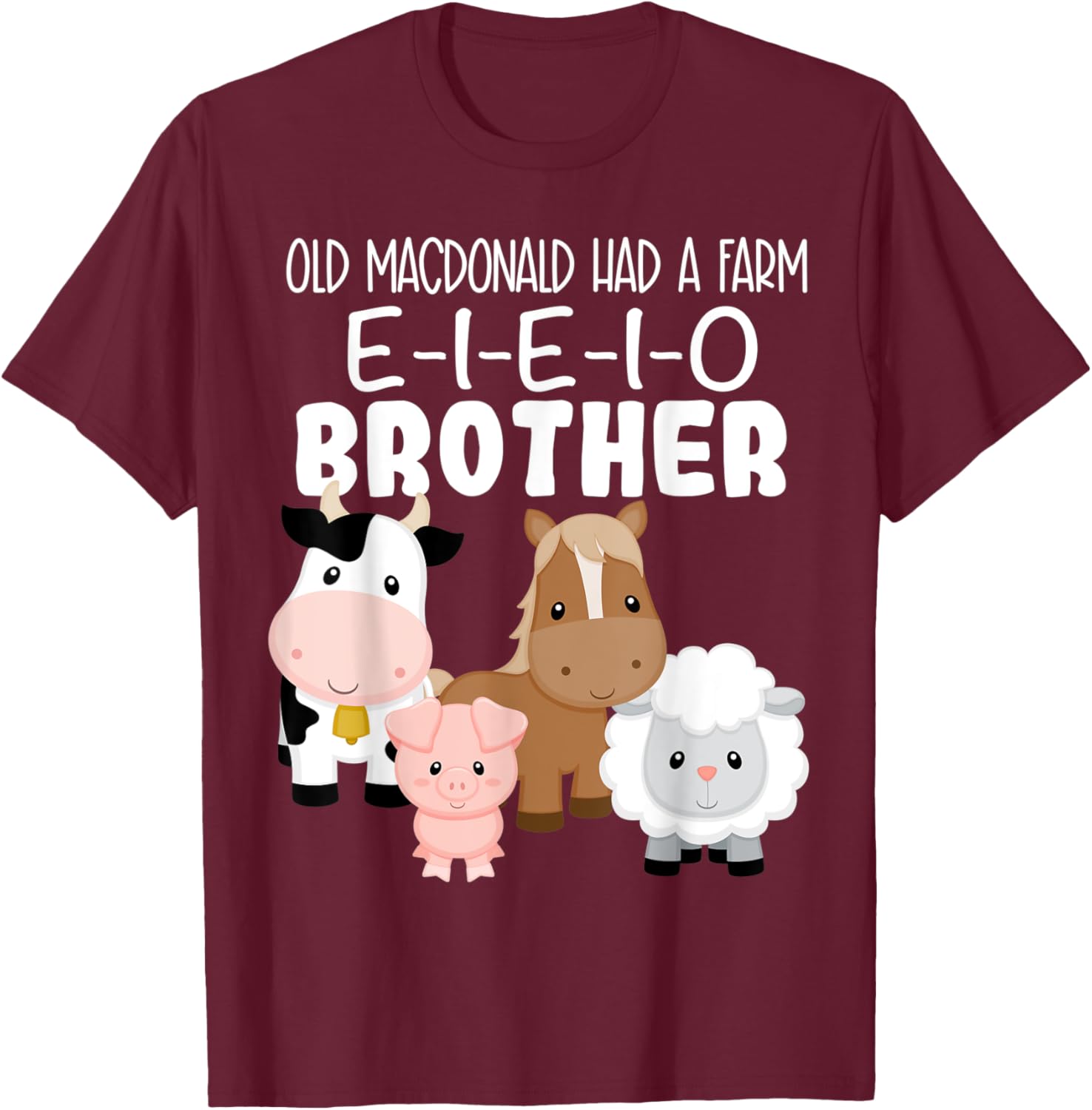 Brother Birthday Old MacDonald Theme Birthday Farm Animals T-Shirt - T-Shirt | Maroon