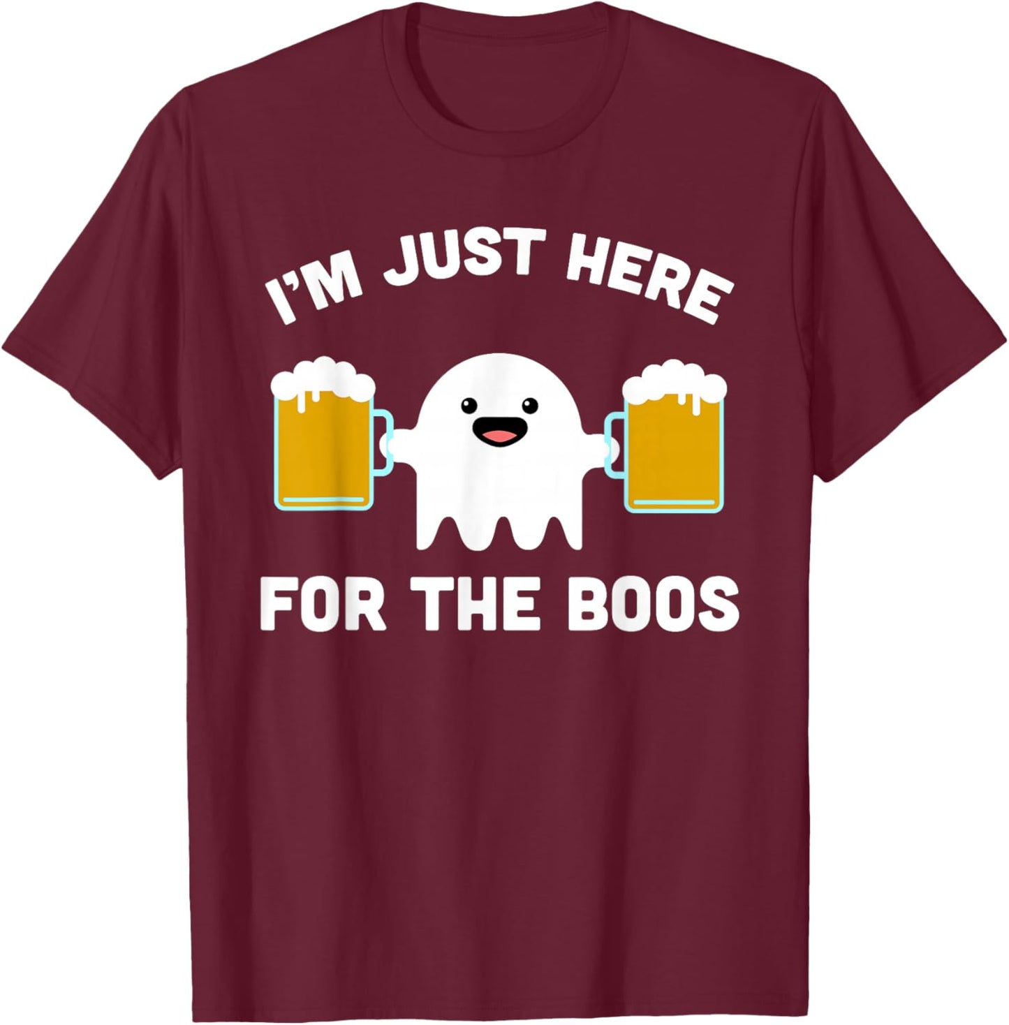 Bartender Halloween Costume Funny Ghost Here For The Boos T-Shirt - T-Shirt | Maroon