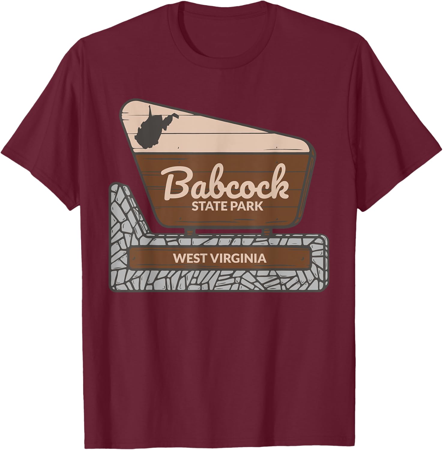 Babcock State Park West Virginia Welcome Sign Souvenir T-Shirt - T-Shirt | Maroon