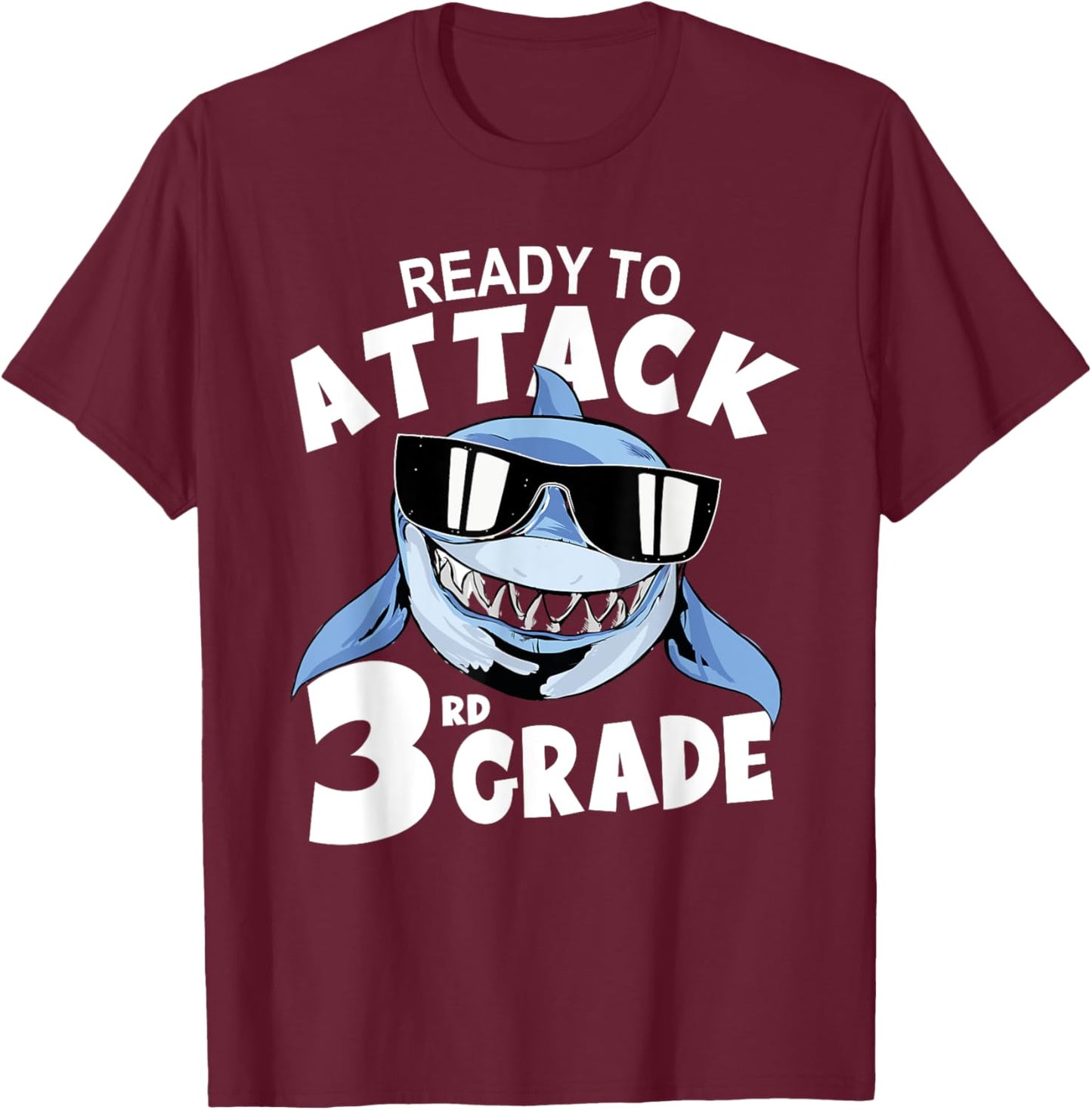 Ready to Attack 3rd Grade Shark School Boy Back To School T-Shirt - T-Shirt | Maroon