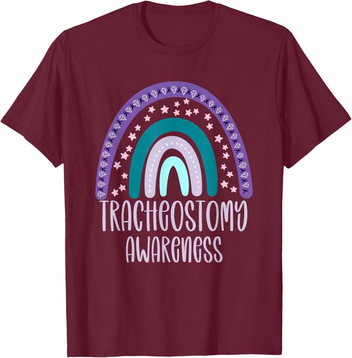 Tracheostomy Awareness Trach Awareness Rainbow T-Shirt - T-Shirt | Maroon