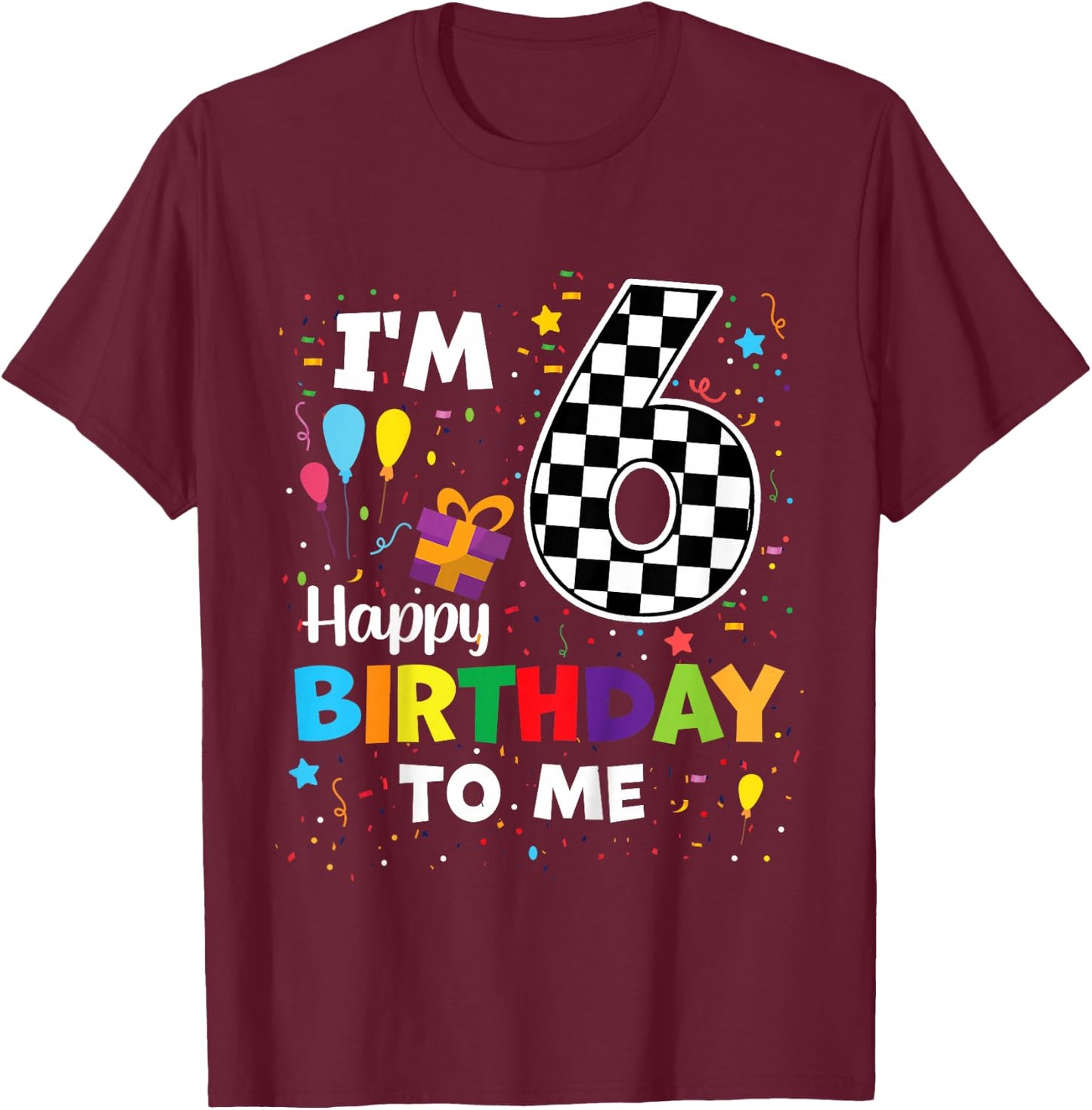 Kids Happy 6th Birthday Racing Car Theme 6 Years Old Boy Racecar T-Shirt - T-Shirt | Maroon