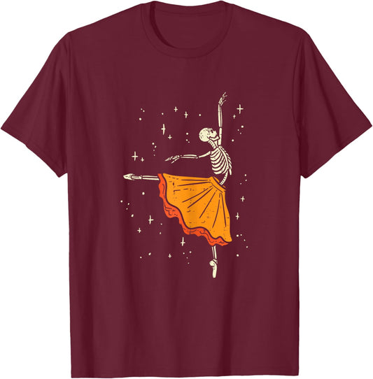 Dancing Skeleton Ballerina Ballet Dance Halloween Girl Women T-Shirt - T-Shirt | Maroon