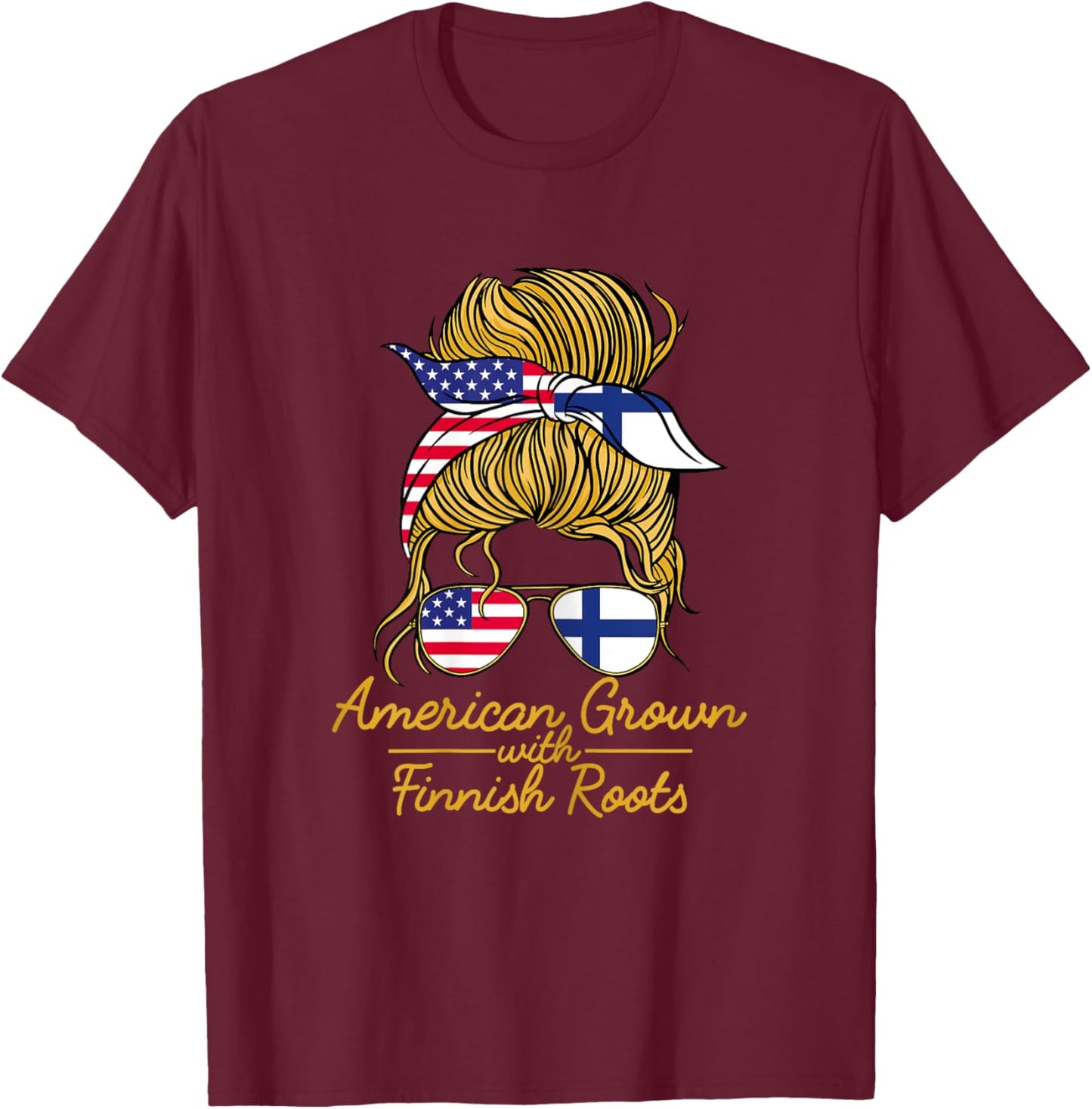 American Grown with Finnish Roots Finland and USA Flag T-Shirt - T-Shirt | Maroon