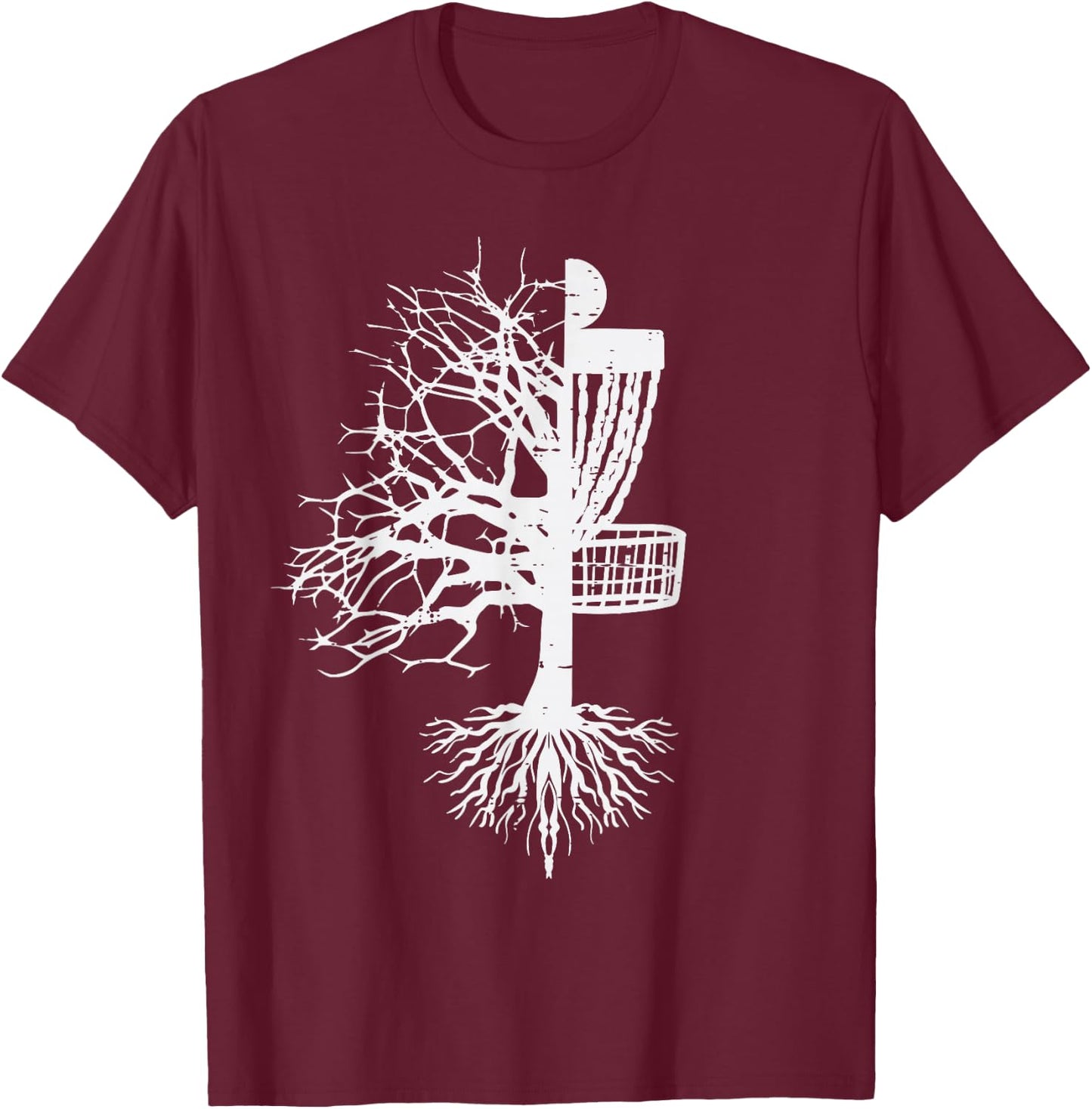 Half Disc Golf Basket Tree Funny Frisbee Frolf Men Women Kid T-Shirt - T-Shirt | Maroon