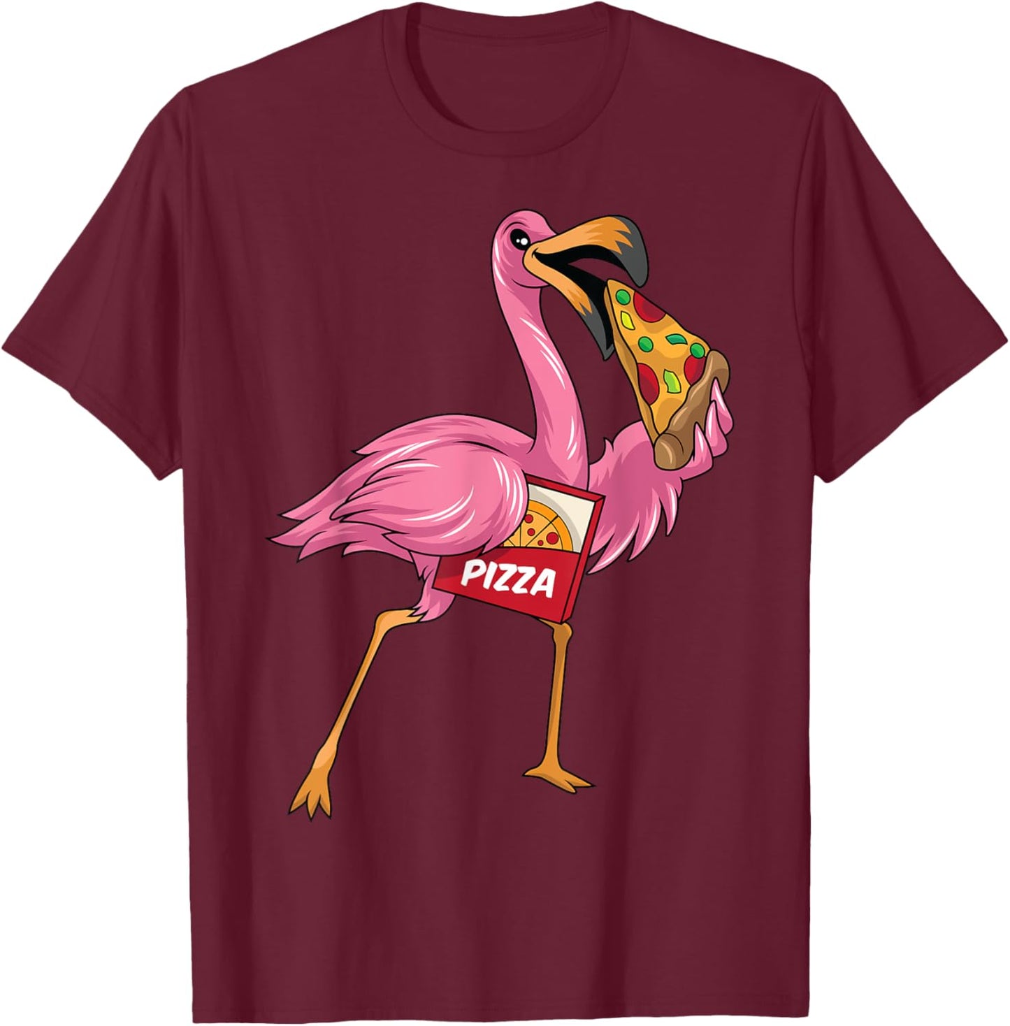 Flamingo And Pizza Flamingo Eating Pizza Flamingo Pizza T-Shirt - T-Shirt | Maroon