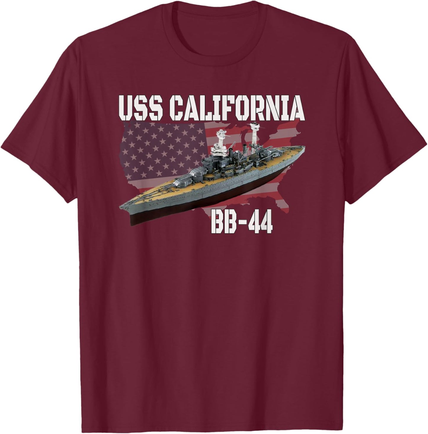 WW2 American Battleship USS California BB-44 Warship Veteran T-Shirt - T-Shirt | Maroon