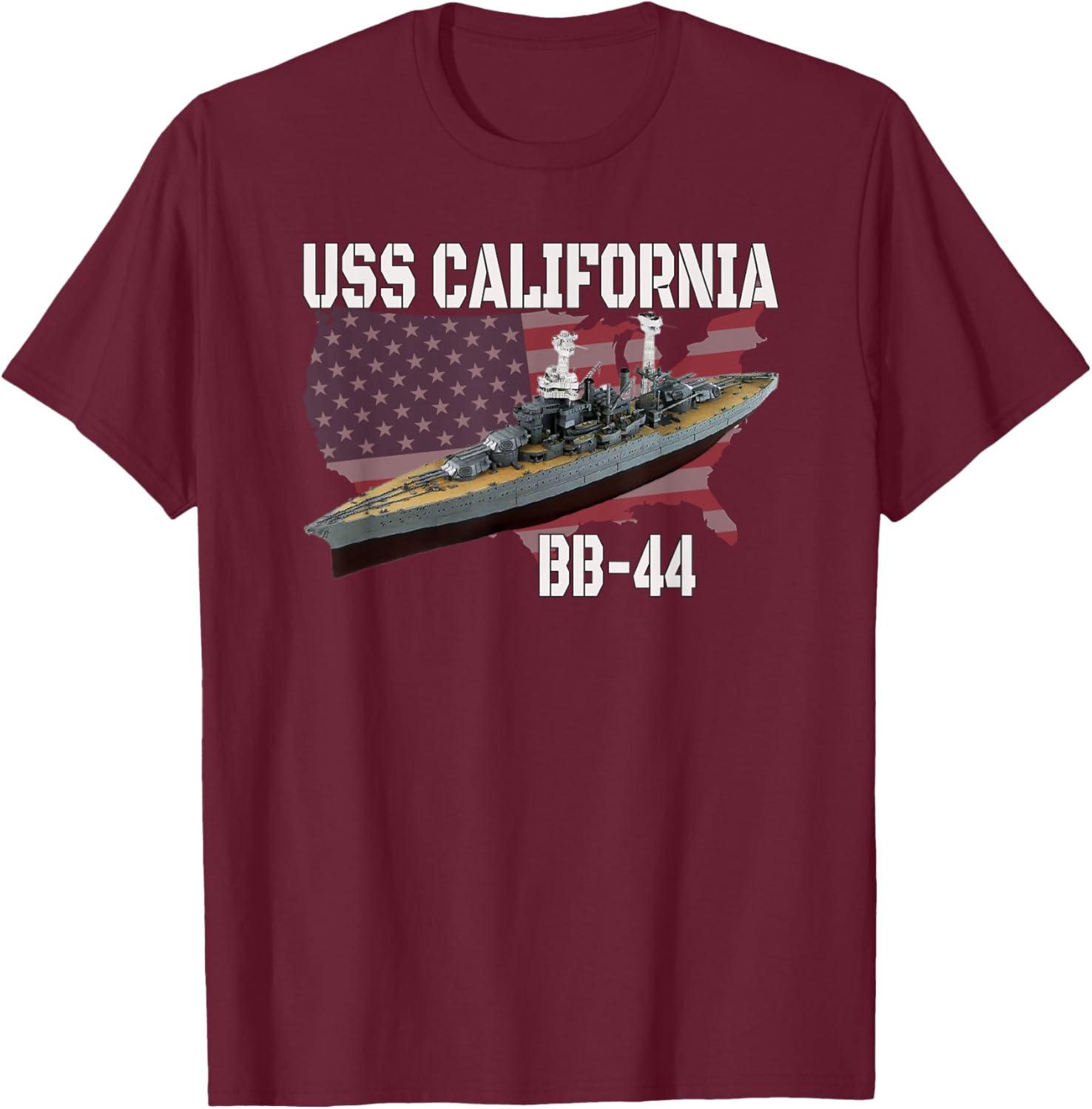 WW2 American Battleship USS California BB-44 Warship Veteran T-Shirt - T-Shirt | Maroon