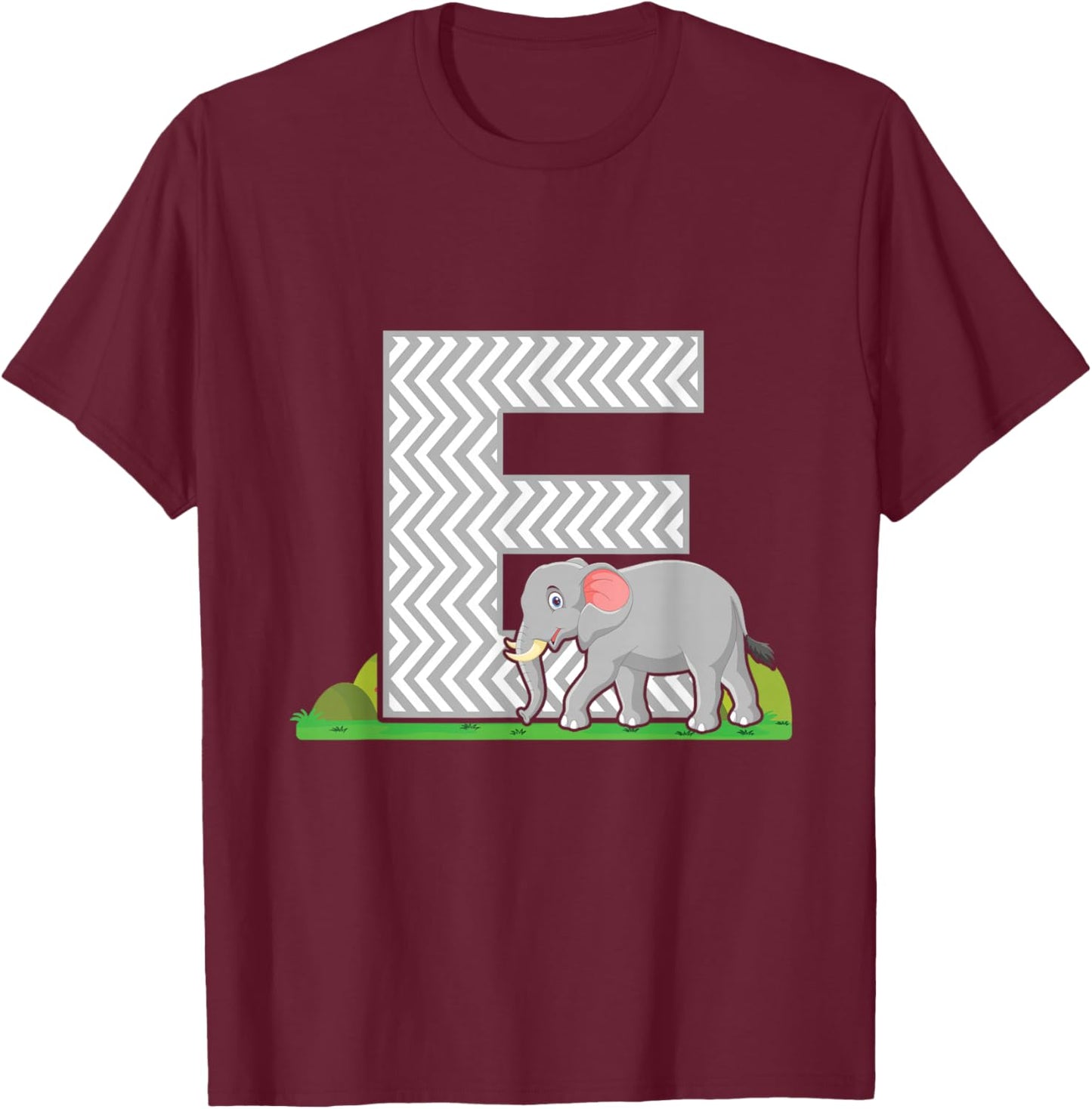 Letter E Elephant Alphabet Last Name Vowel Initials Animals T-Shirt - T-Shirt | Maroon