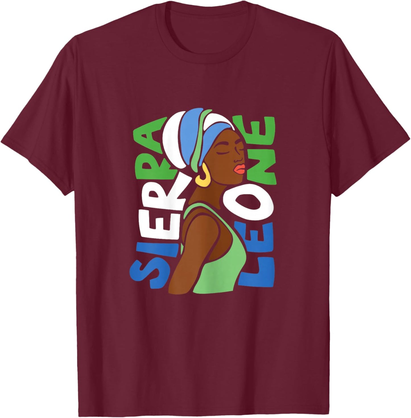 Sierra Leone Flag Ethnic African Heritage Black Woman Africa T-Shirt - T-Shirt | Maroon