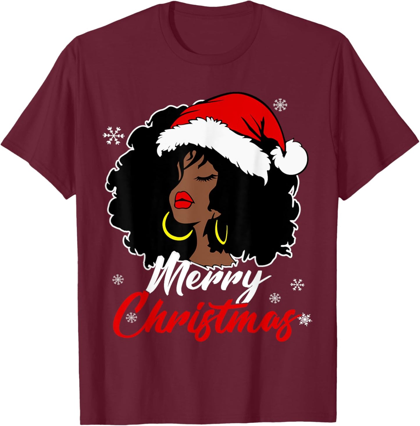 Queen Santa African American Merry Christmas Melanin T-Shirt - T-Shirt | Maroon