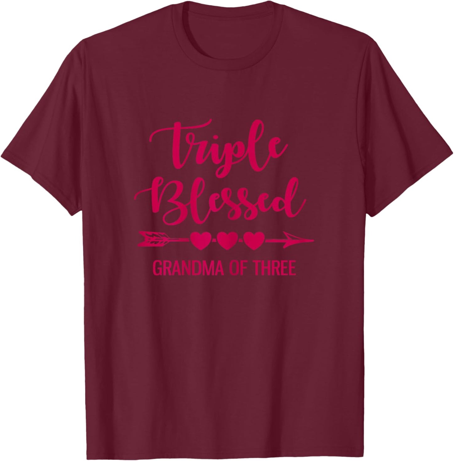 Triple Blessed Grandma Of Three Grandkids Grandmother T-Shirt - T-Shirt | Maroon