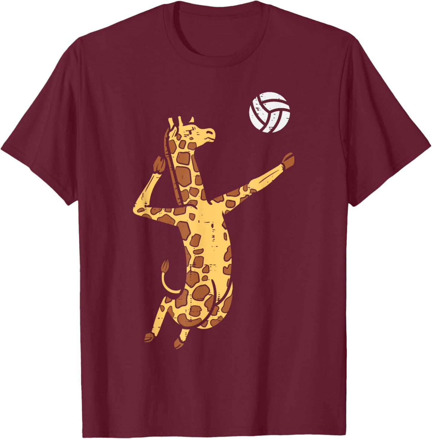 Giraffe Volleyball Spike Serve Player Spiker Boys Men Women T-Shirt - T-Shirt | Maroon