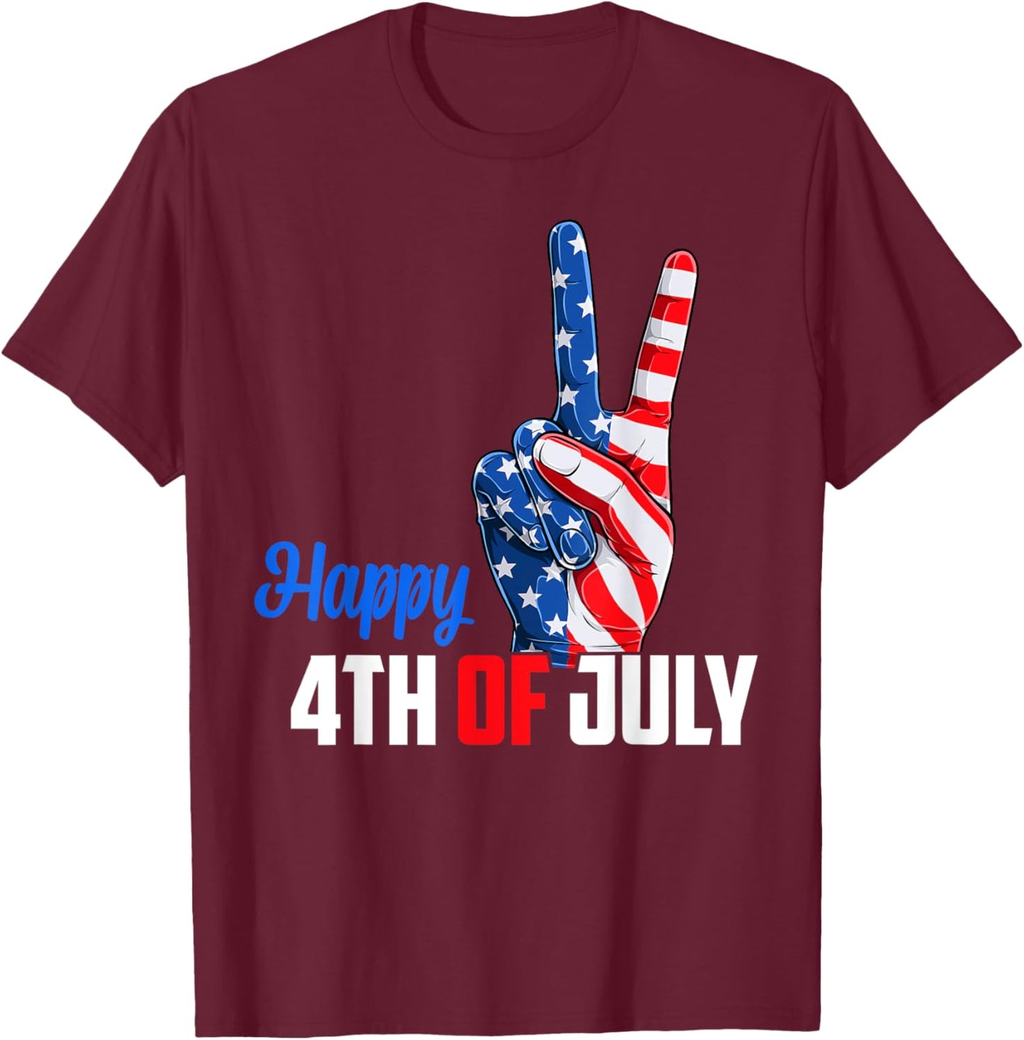 Happy 4th of July Peace America Independence Day Patriot USA T-Shirt - T-Shirt | Maroon
