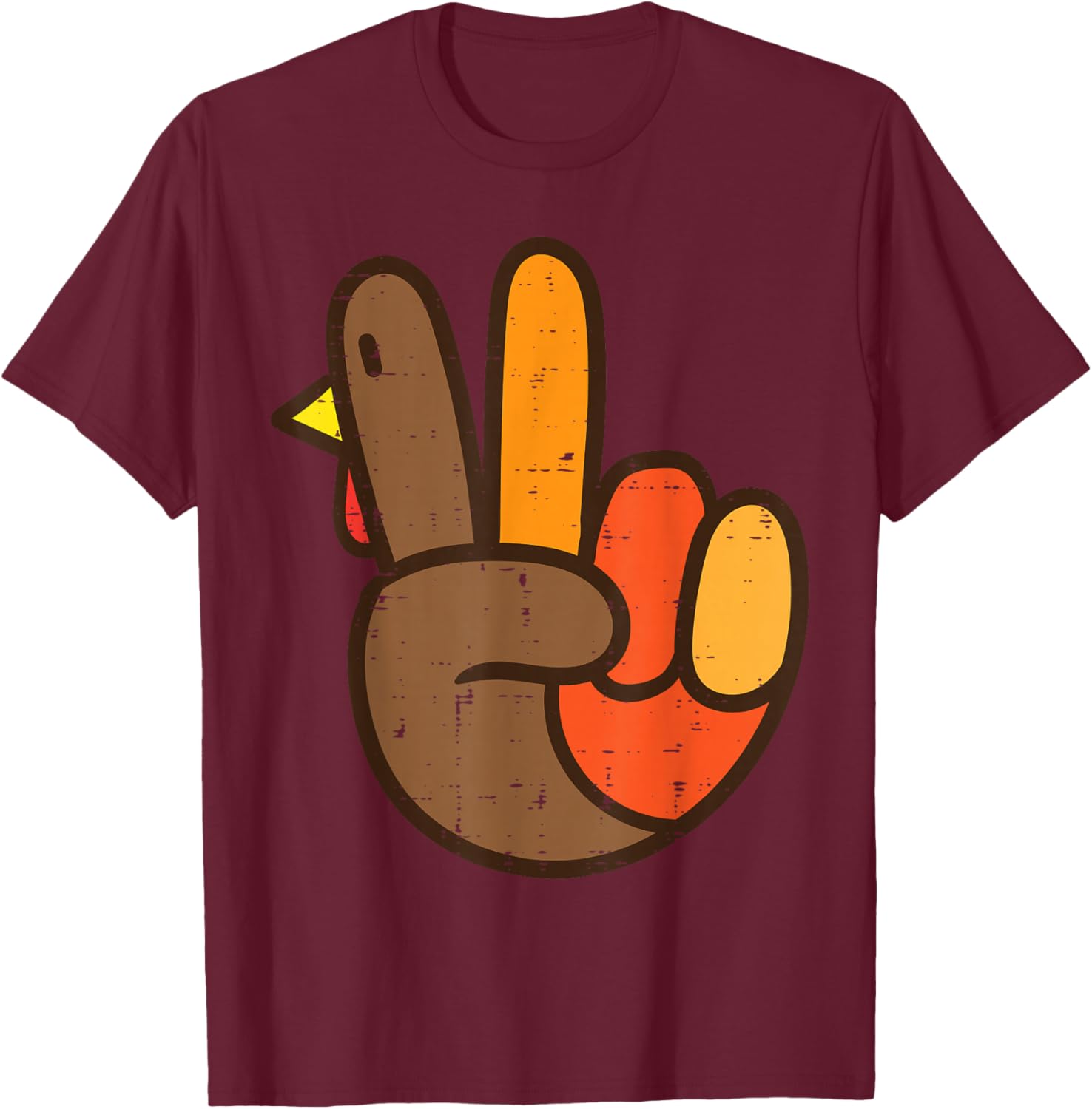 Peace Sign Turkey Hand Cool Thanksgiving Hippie Men Women T-Shirt - T-Shirt | Maroon